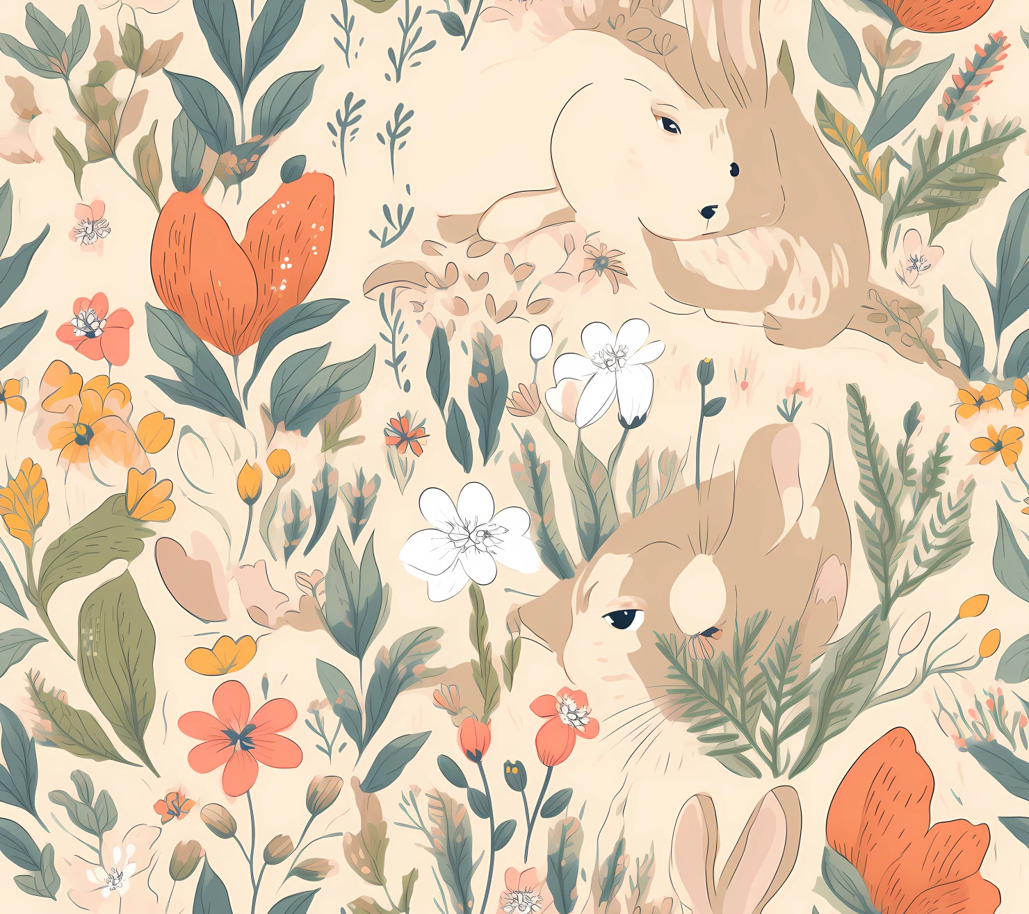 Bunny seamless pattern on a light color background #29370