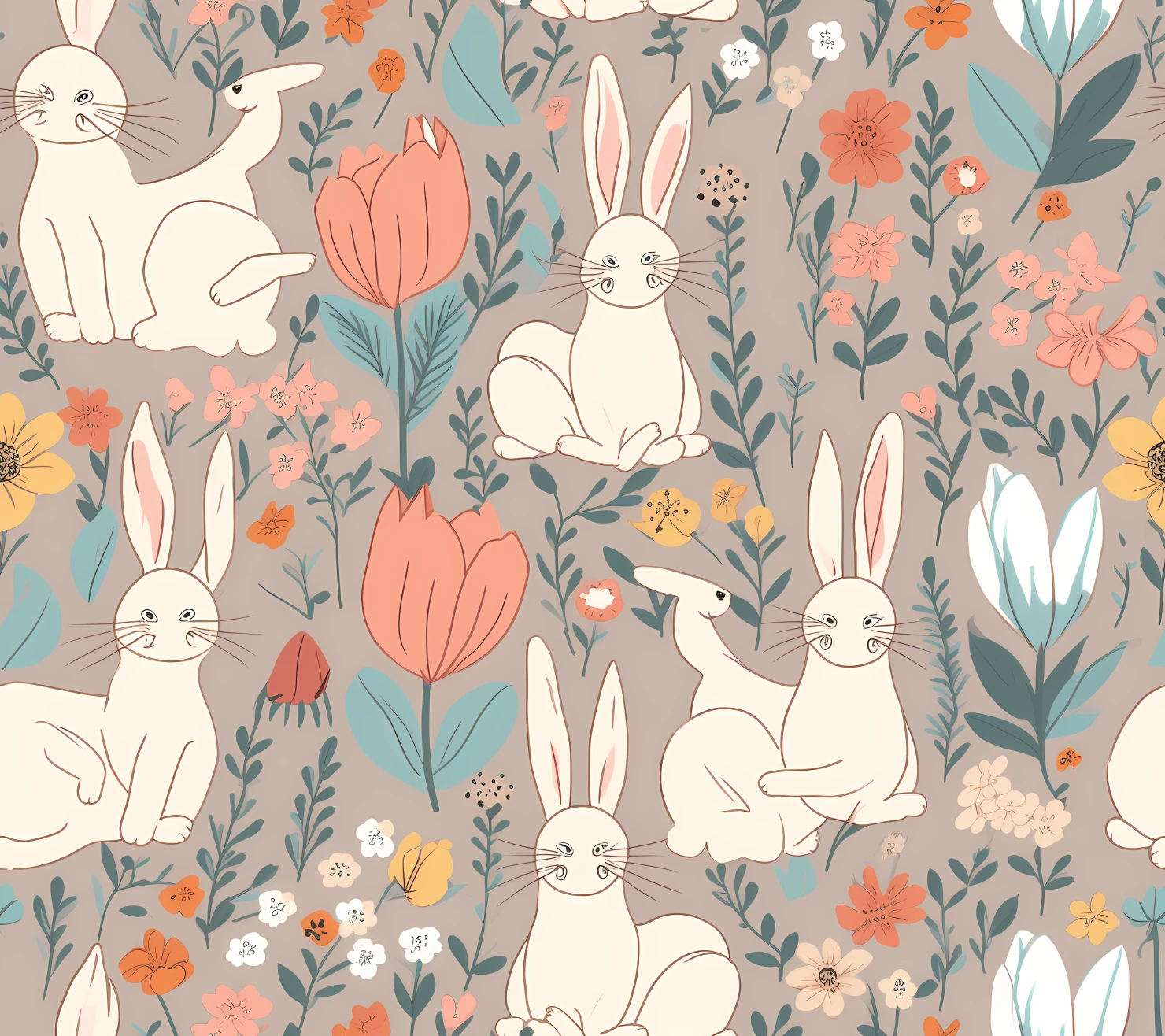 Bunny seamless pattern on a light color background #29372