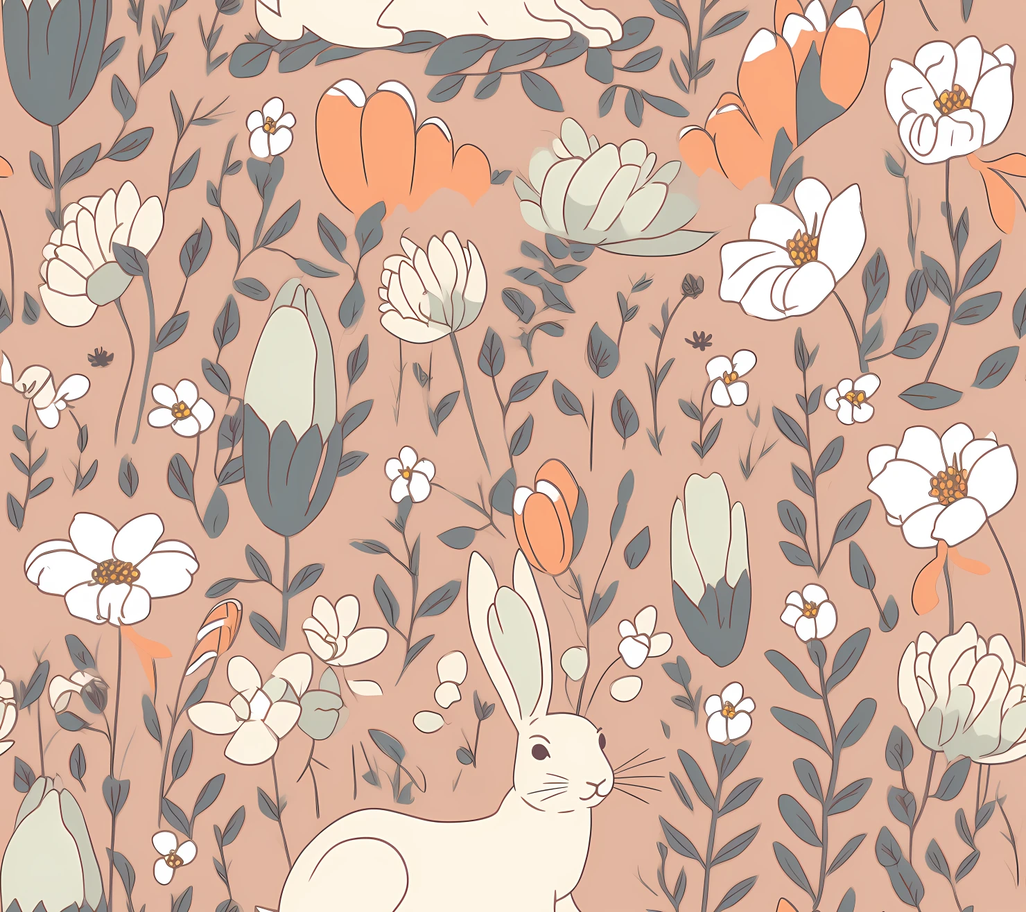 Bunny seamless pattern on a light color background #29373