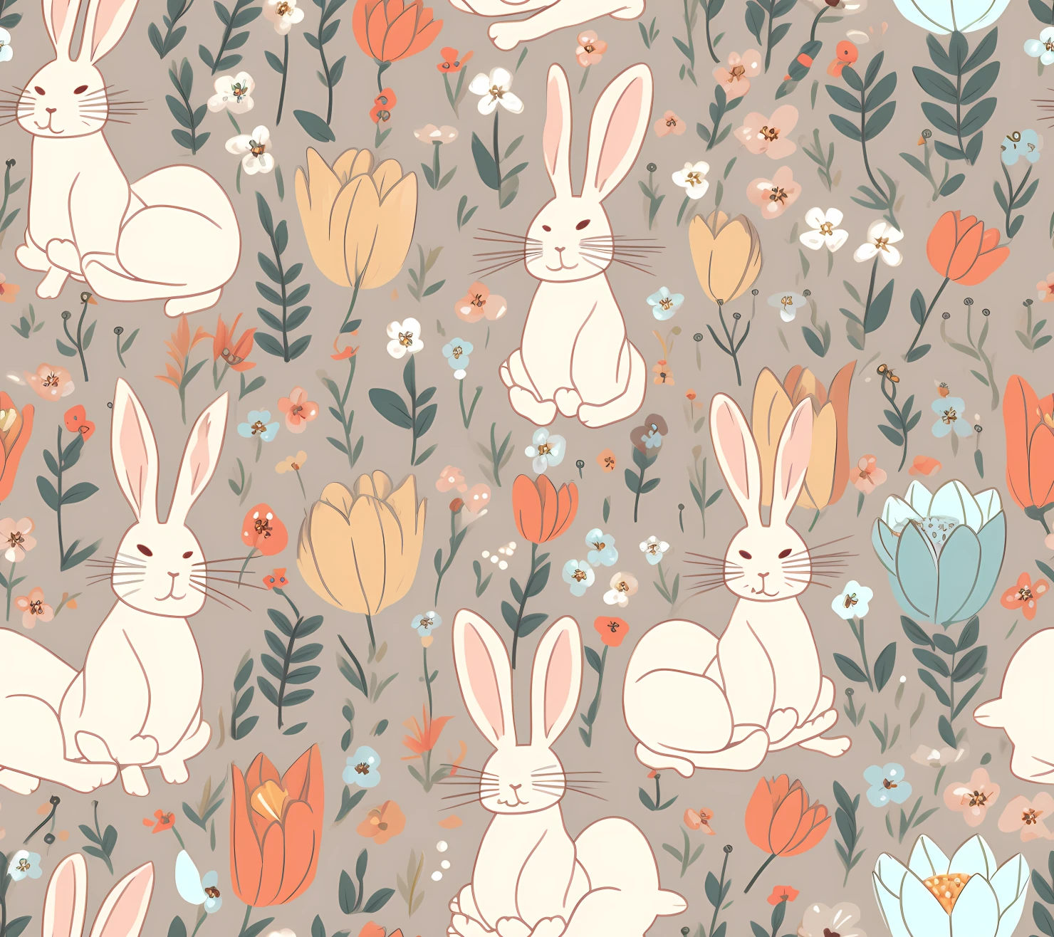 Bunny seamless pattern on a light color background #29374