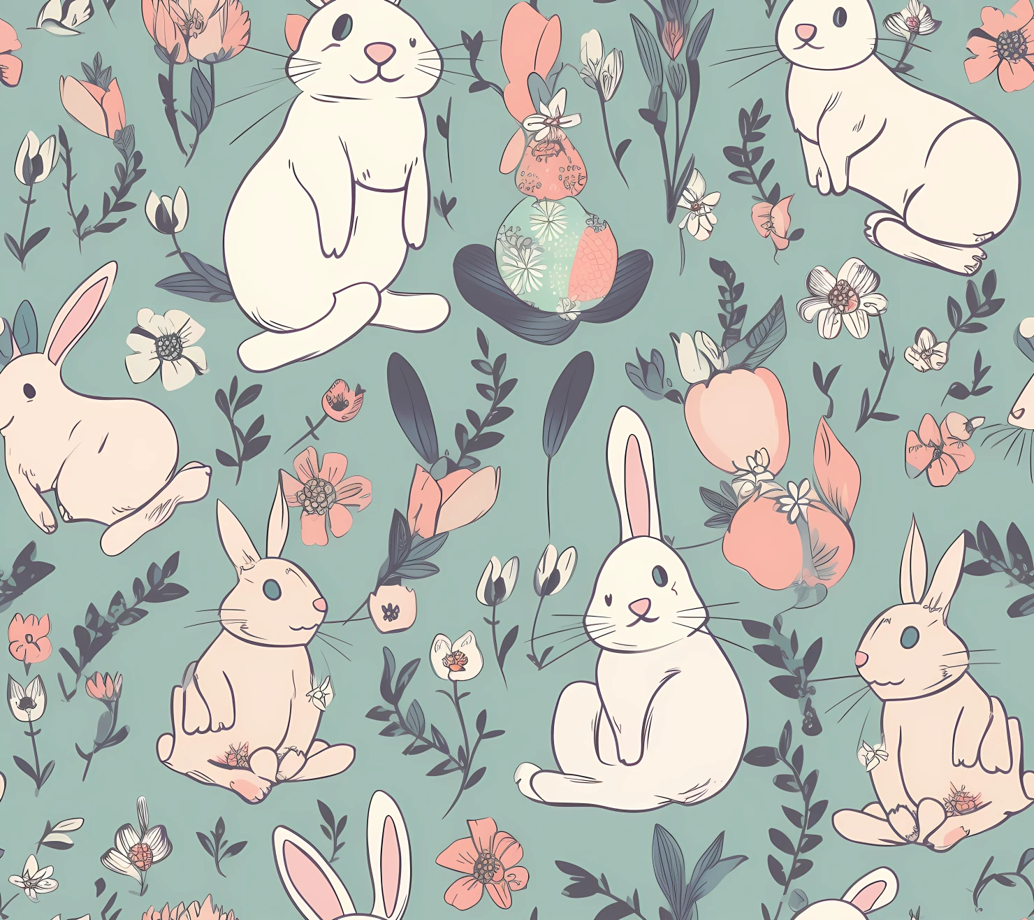 Bunny seamless pattern on a light color background #29375