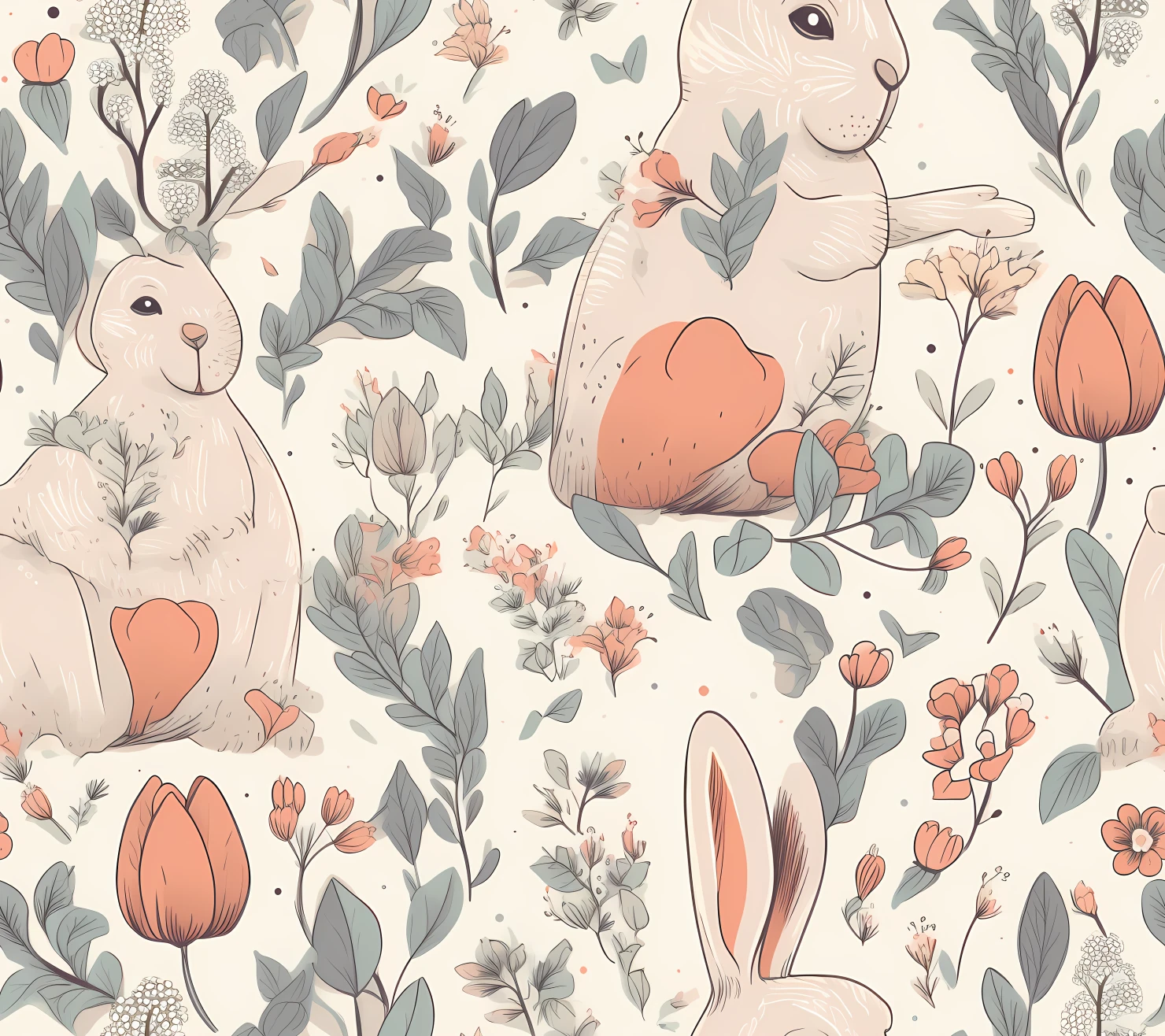 Bunny seamless pattern on a light color background #29376