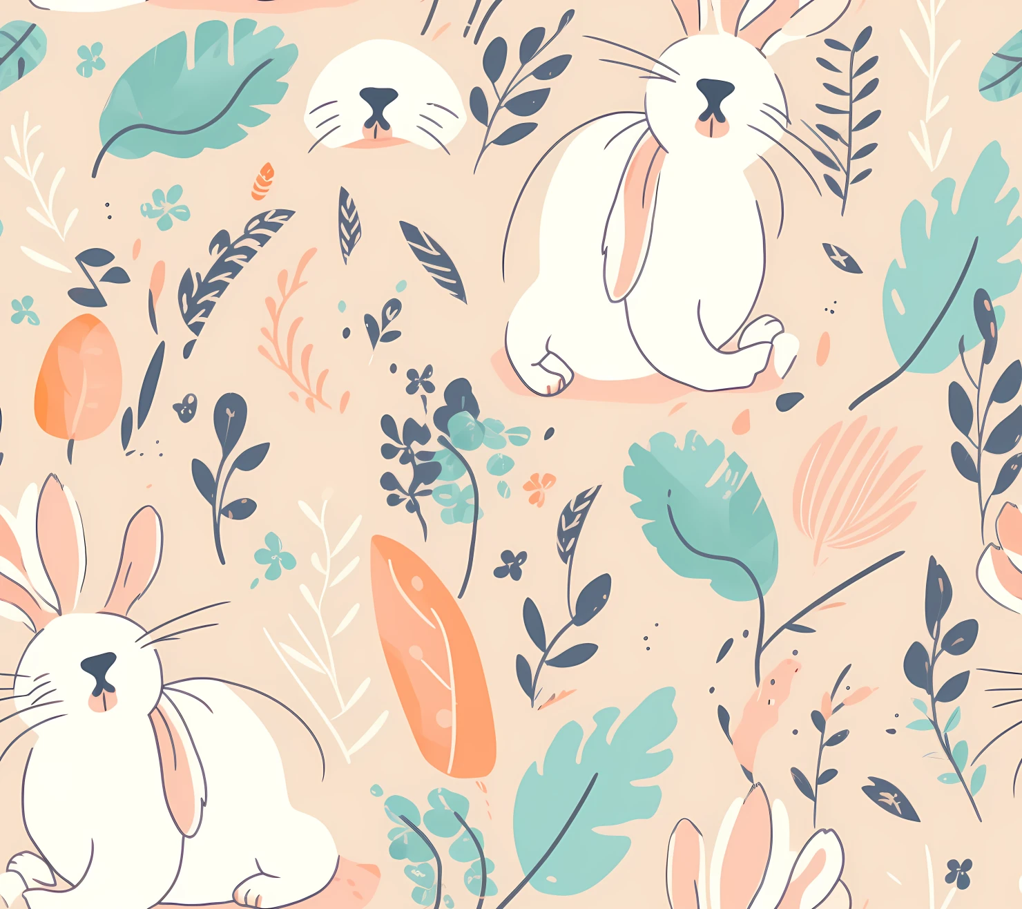 Bunny seamless pattern on a light color background #29377