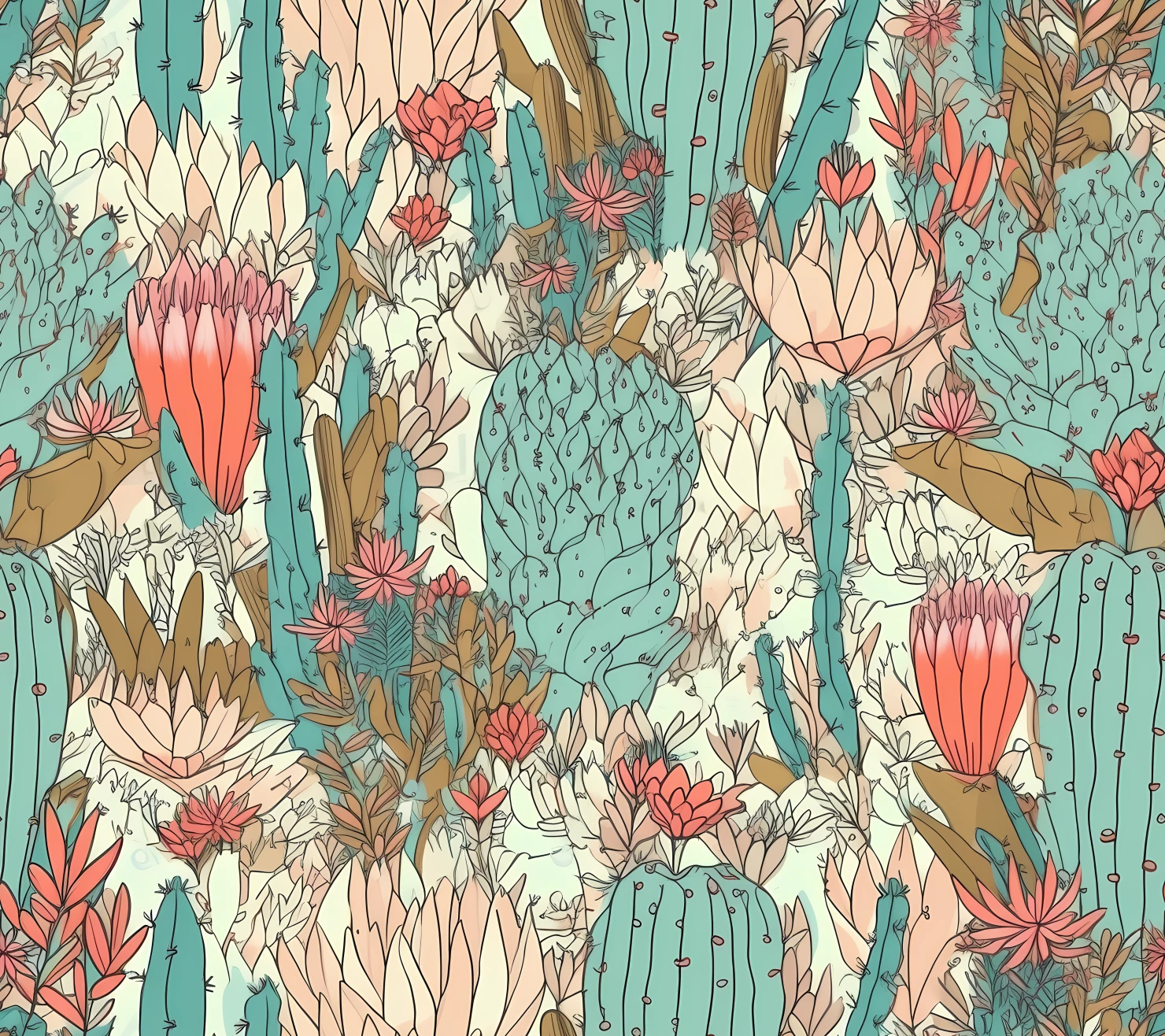 Cactus boho seamless pattern on a light color background #29391