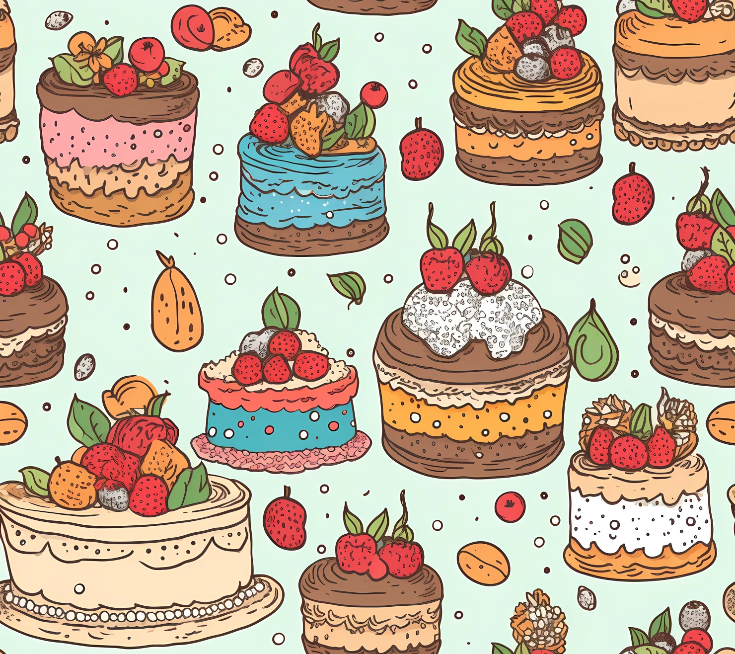 Cakes and dots boho seamless pattern on a light color background #29392