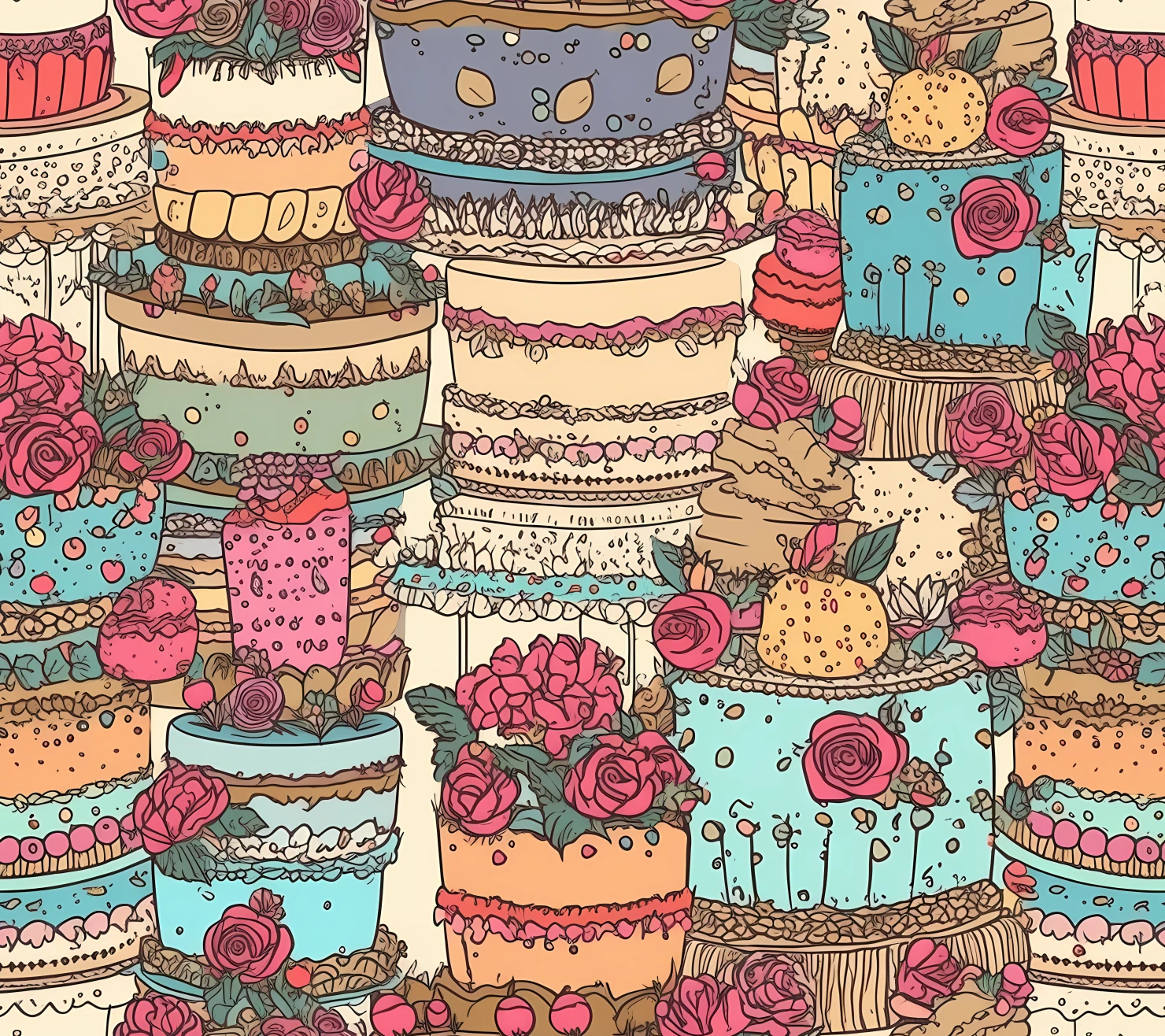 Cakes and dots boho seamless pattern on a light color background #29394