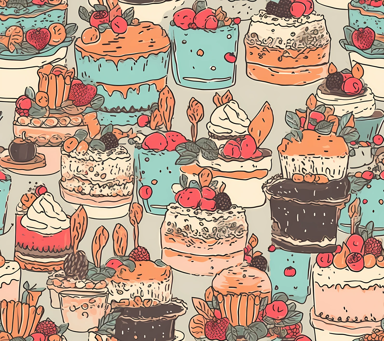 Cakes and dots boho seamless pattern on a light color background #29395