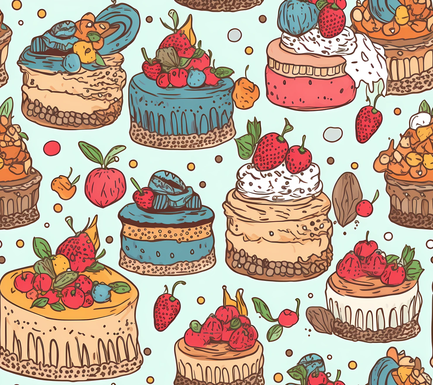 Cakes and dots boho seamless pattern on a light color background #29396