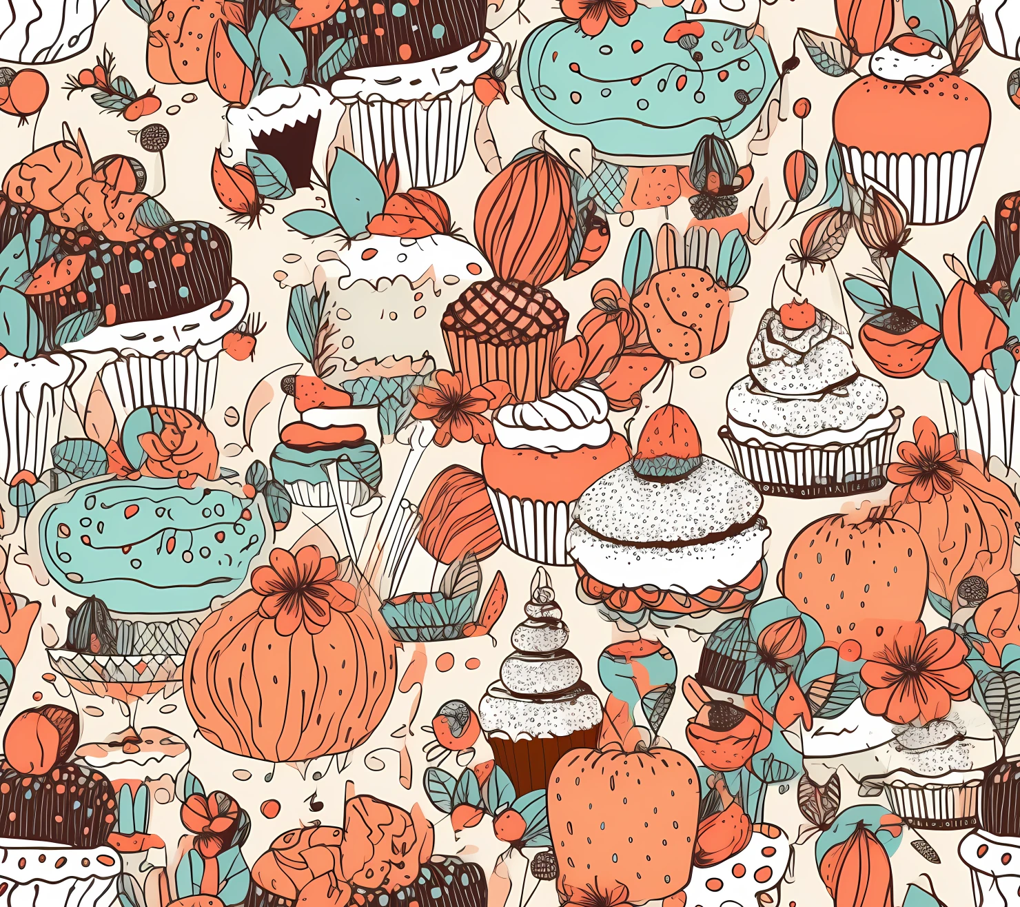 Cakes and dots boho seamless pattern on a light color background #29397