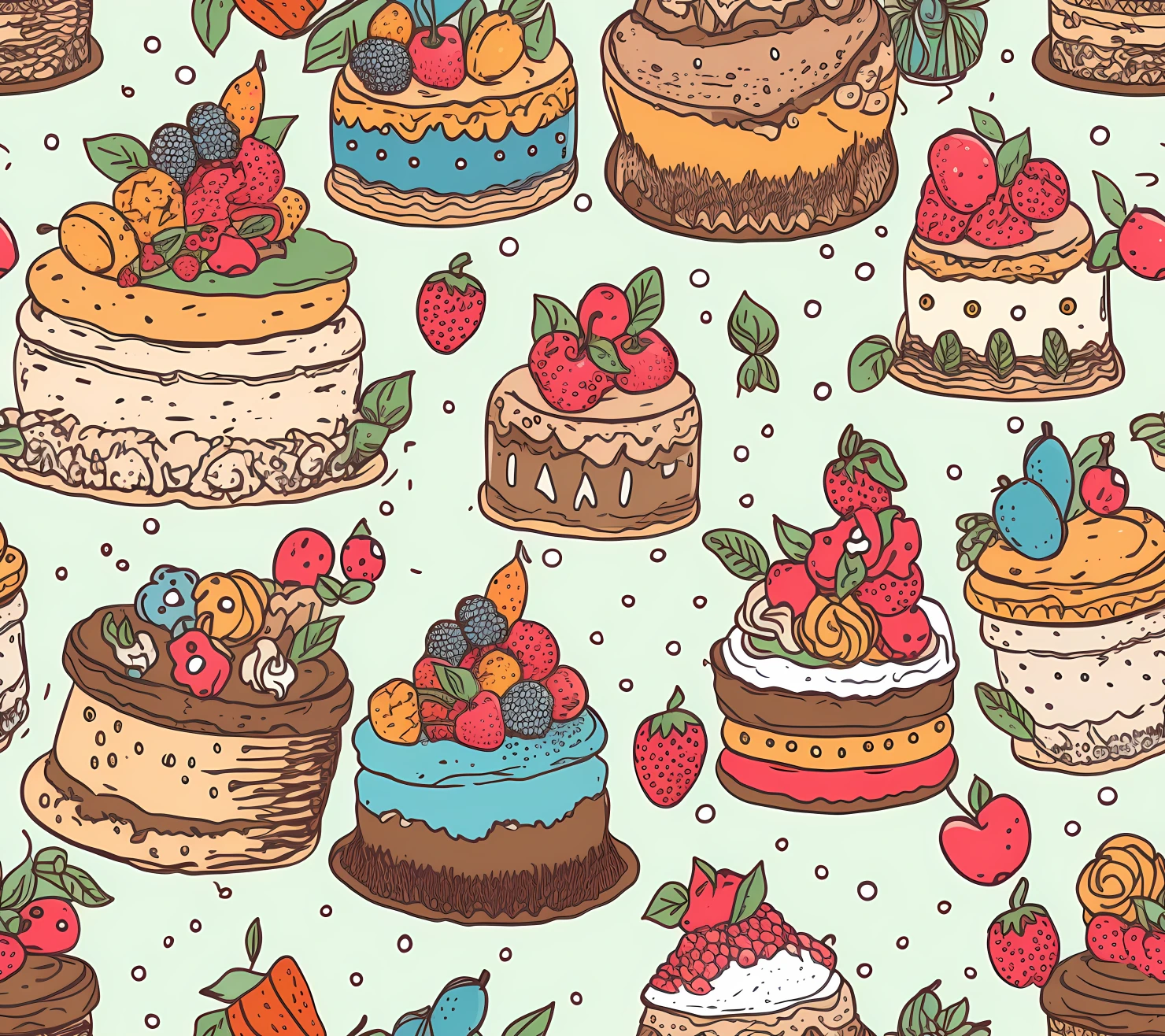 Cakes and dots boho seamless pattern on a light color background #29398