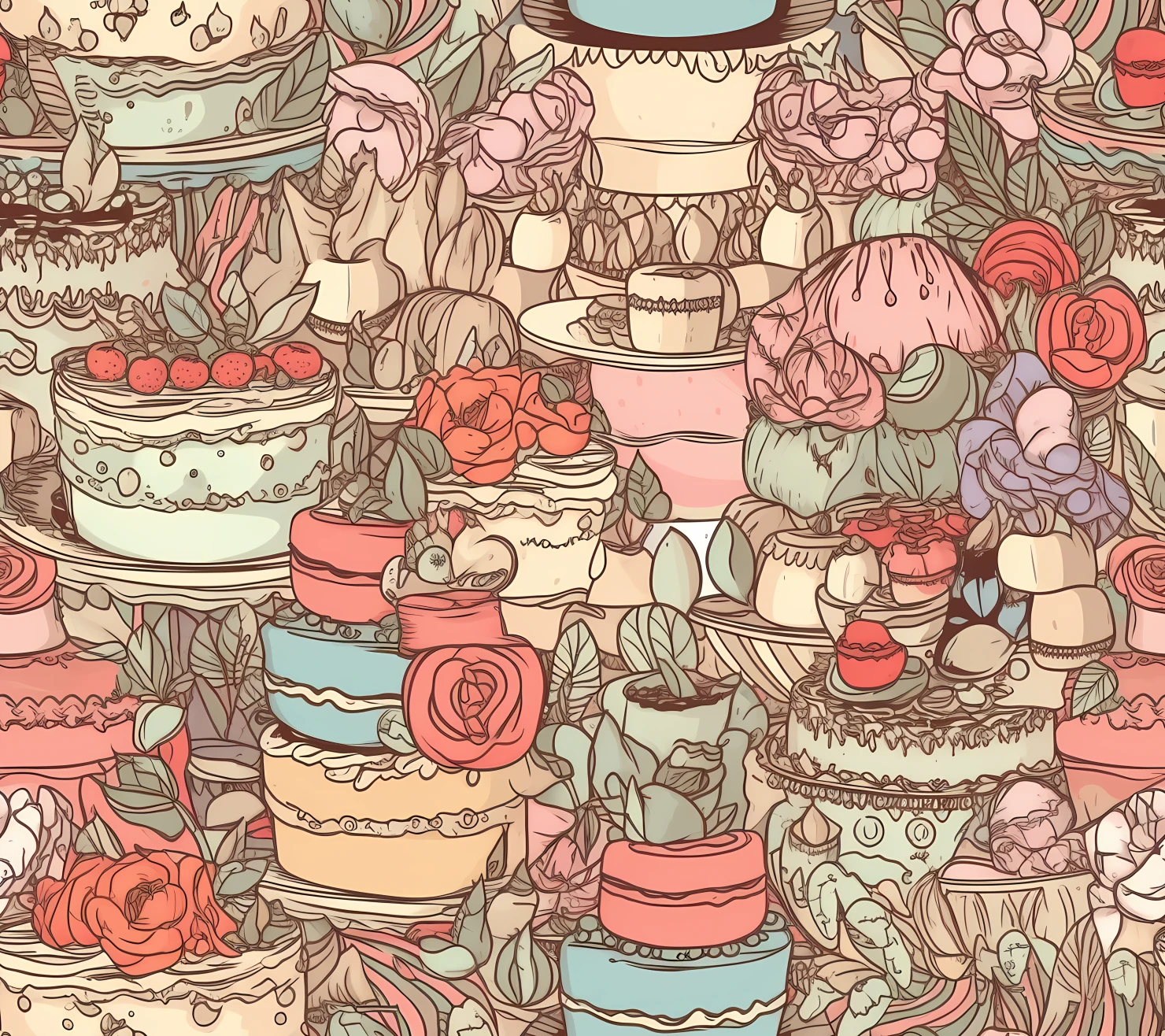 Cakes and dots boho seamless pattern on a light color background #29399