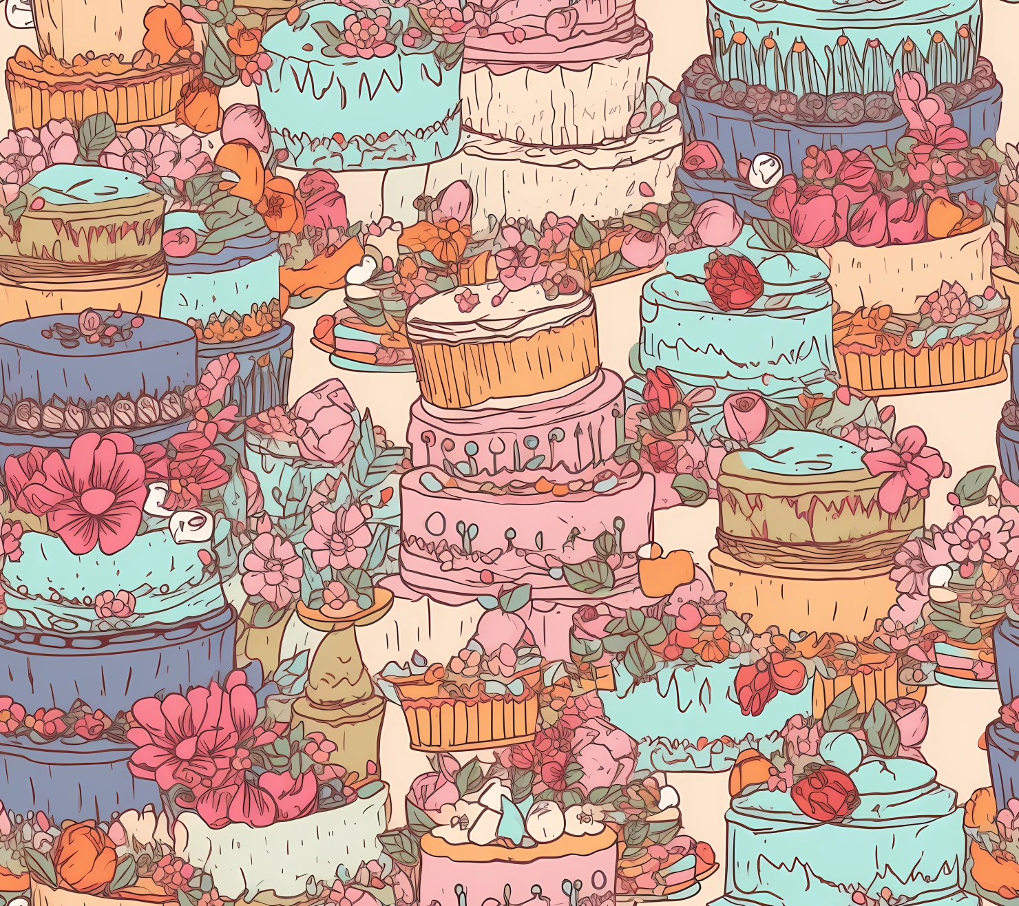 Cakes and dots boho seamless pattern on a light color background #29400