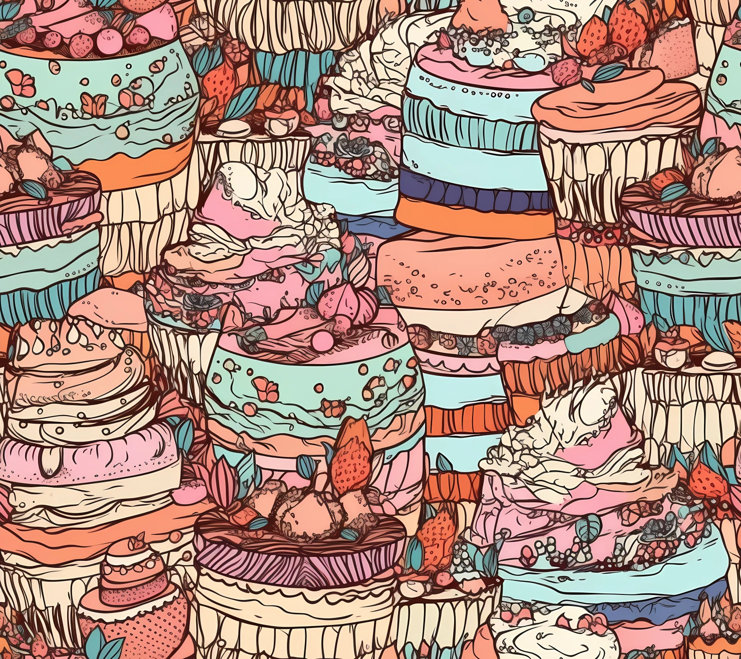 Cakes and dots boho seamless pattern on a light color background #29401