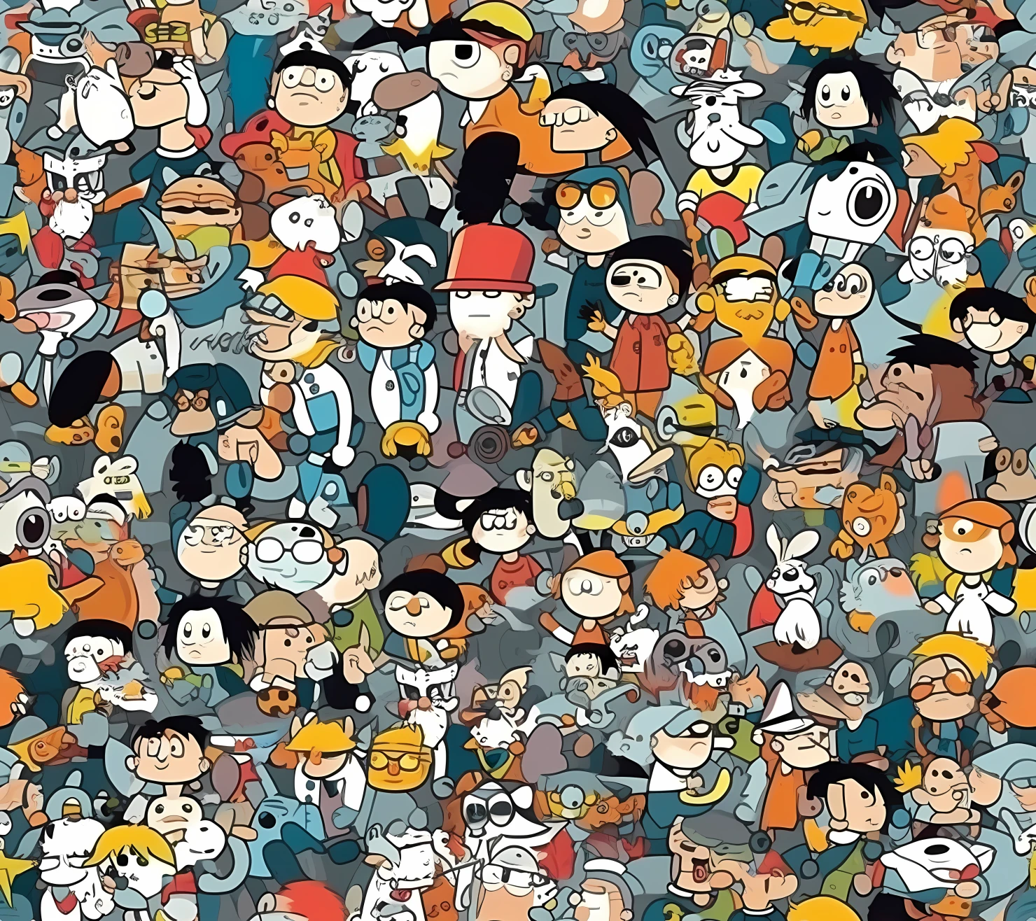 Cartoon characters seamless pattern on a light color background #29448