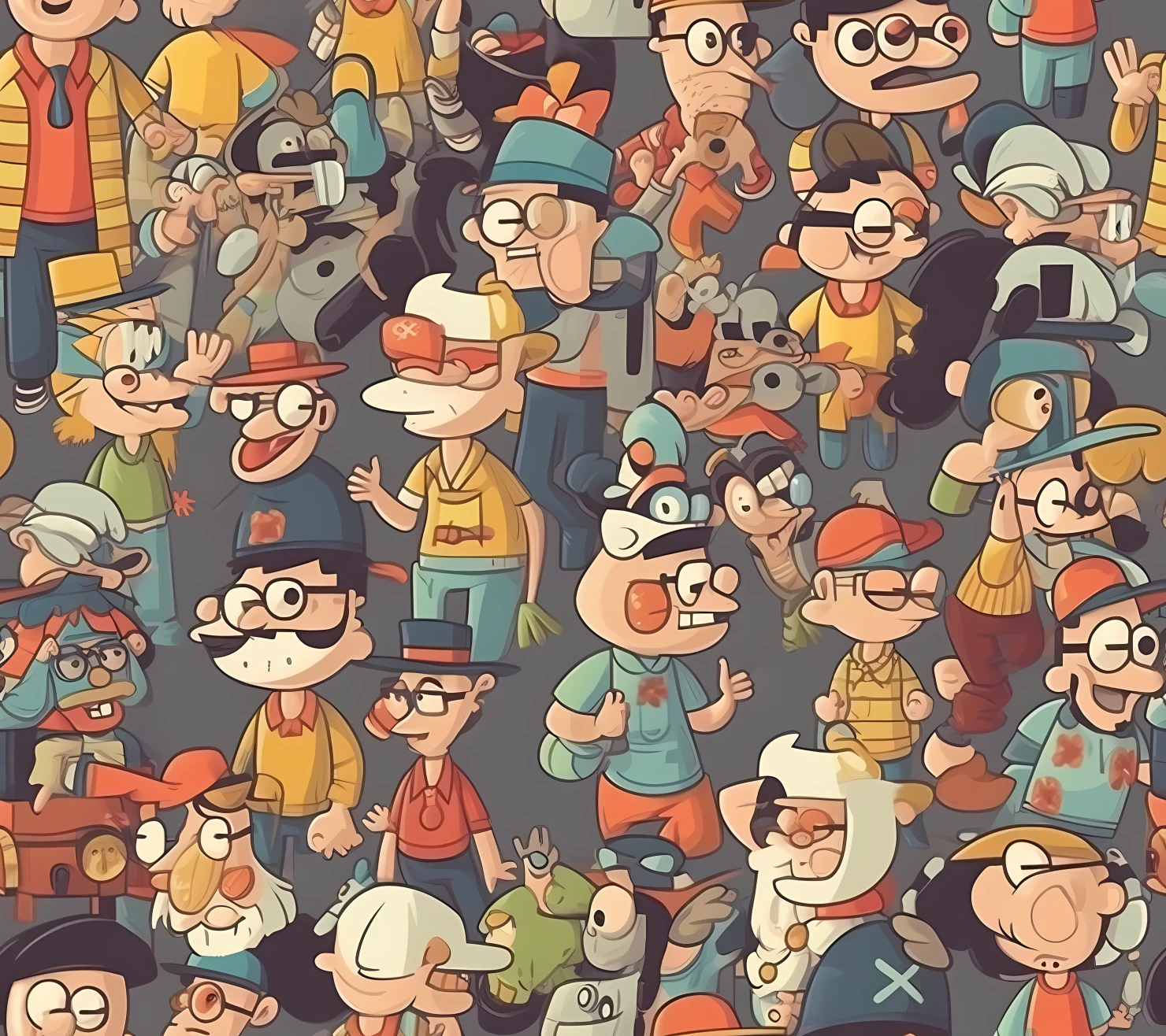Cartoon characters seamless pattern on a light color background #29449