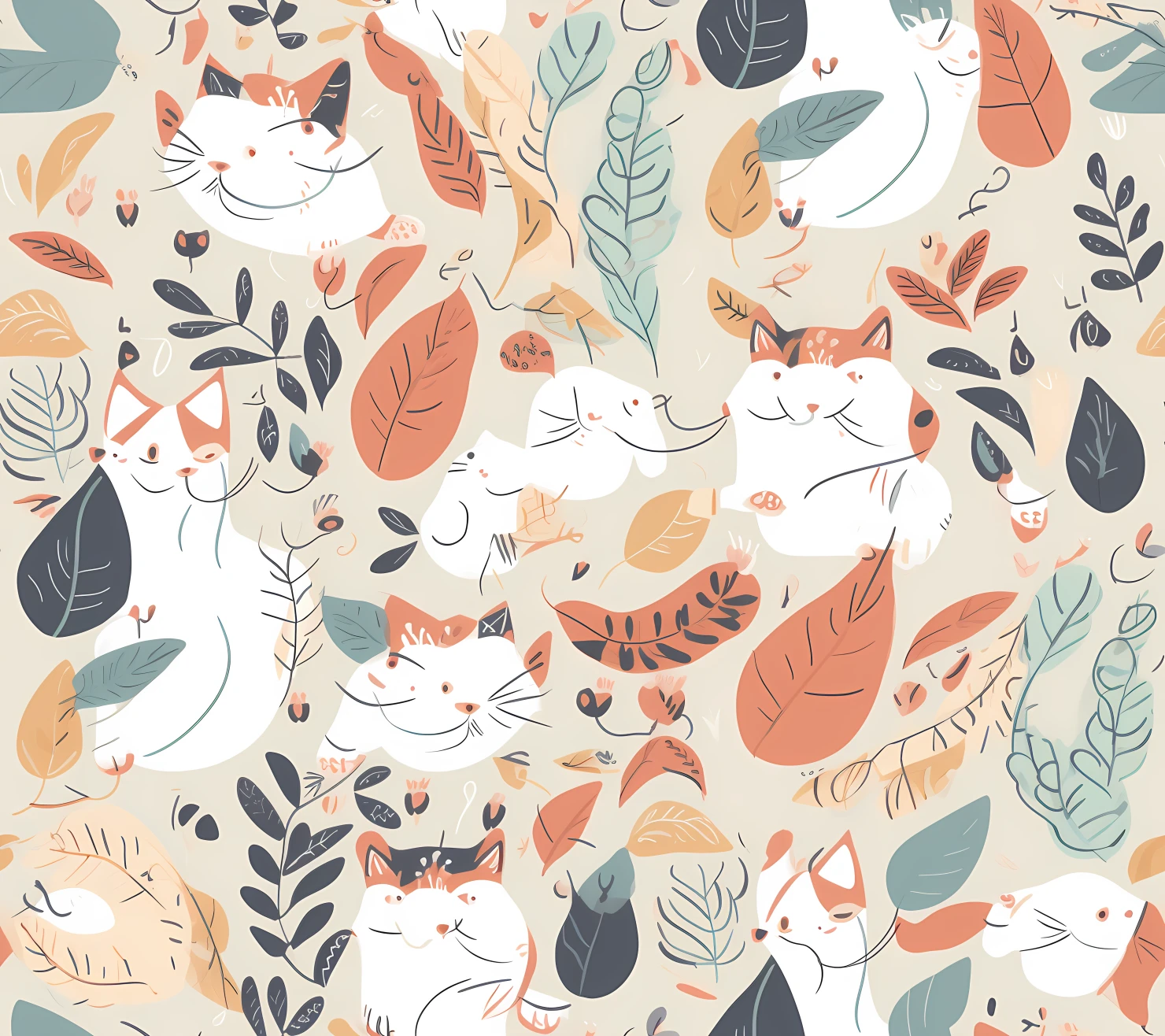 Cat seamless pattern on a light color background #29455