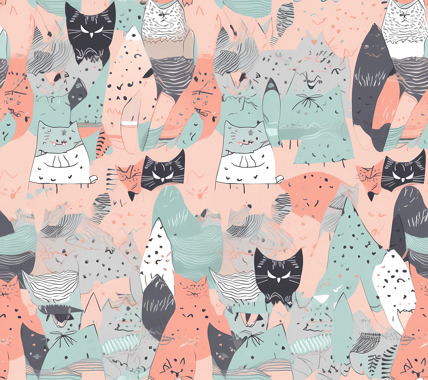 Cat seamless pattern on a light color background #29456