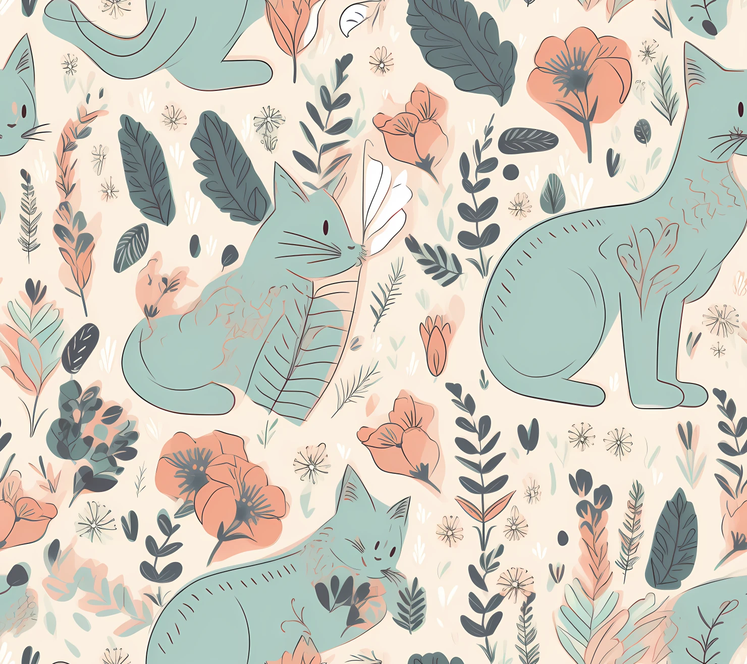 Cat seamless pattern on a light color background #29458