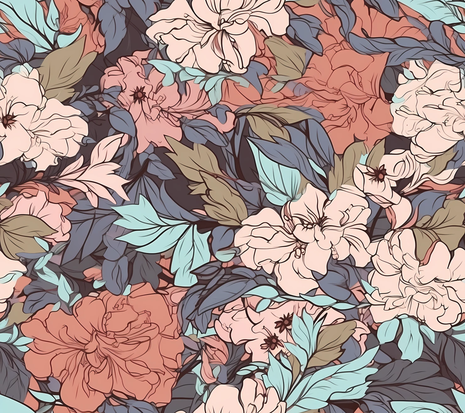 Charlotte floral seamless pattern on a light color background #29465