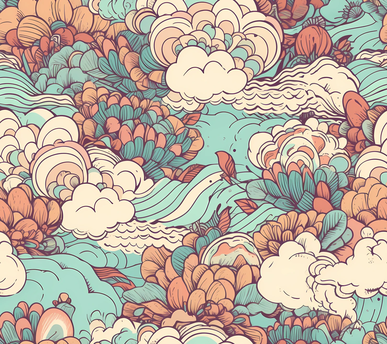 Cloud boho seamless pattern on a light color background #29480