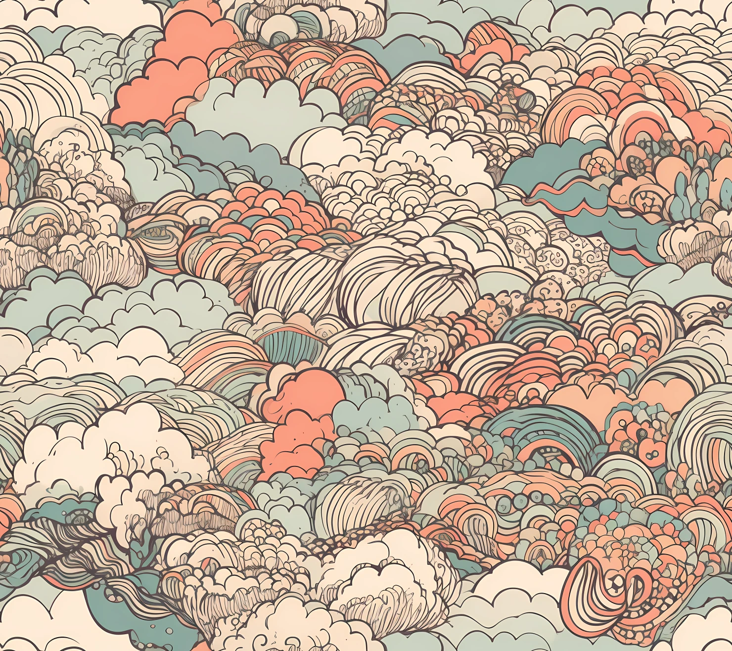 Cloud boho seamless pattern on a light color background #29481