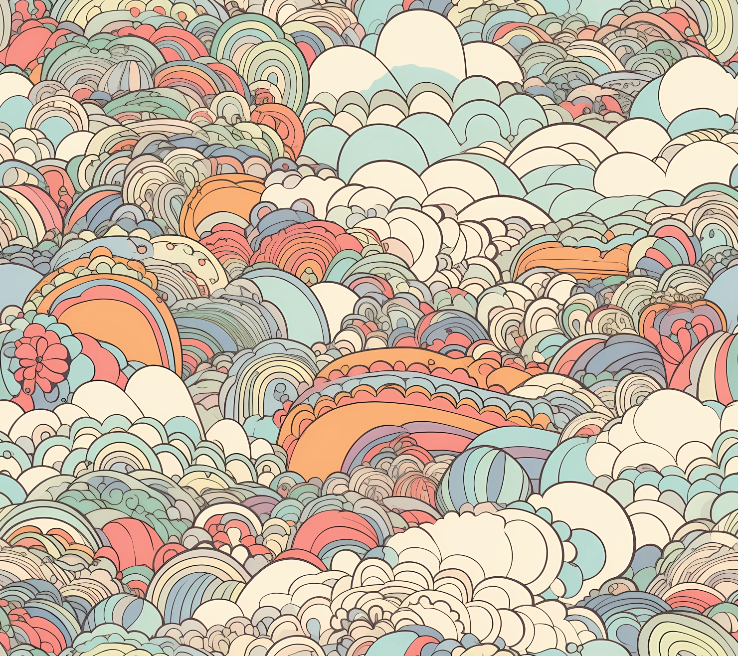 Cloud boho seamless pattern on a light color background #29482