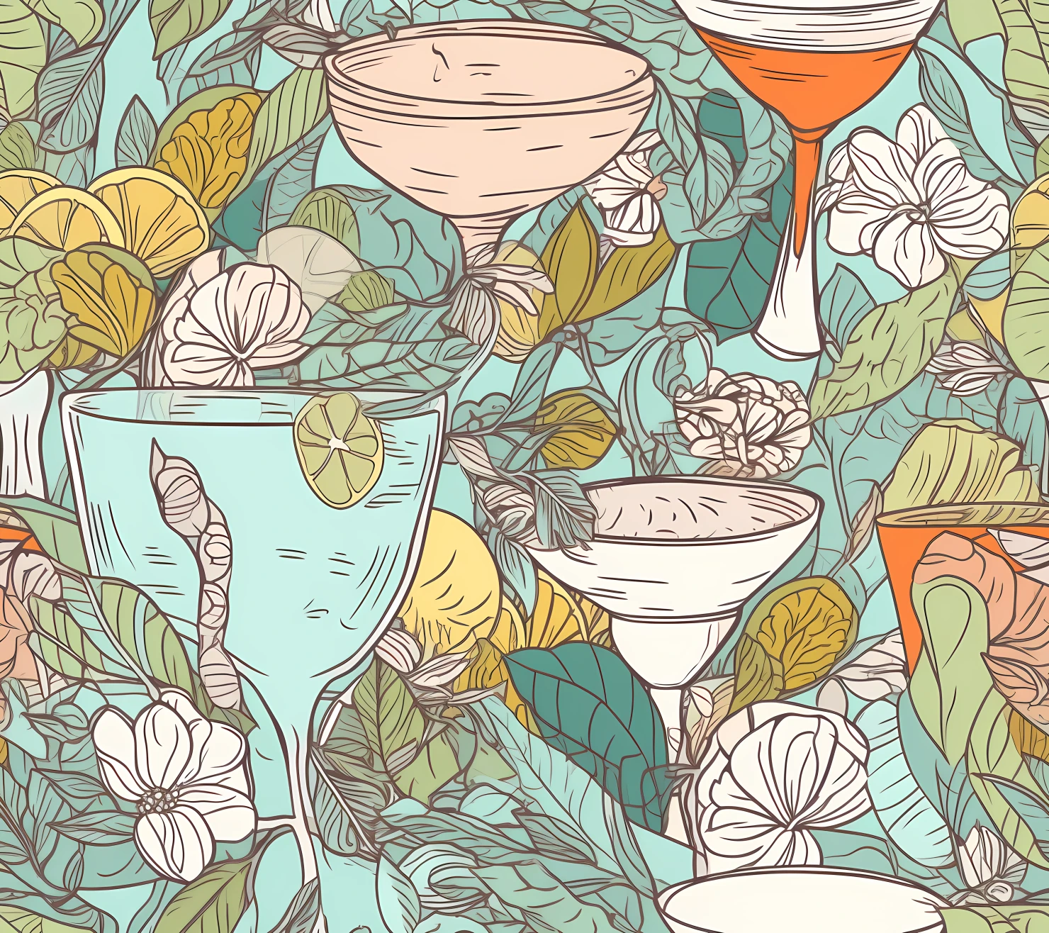 Cocktail boho seamless pattern on a light color background #29484