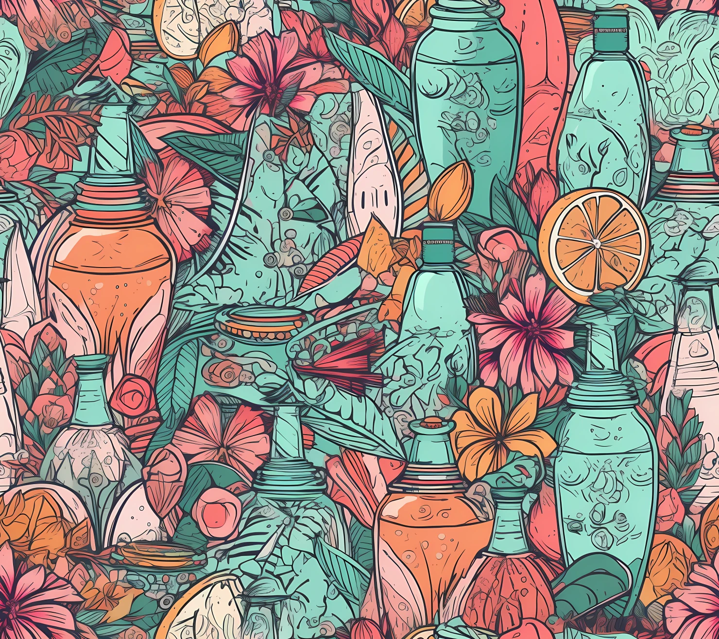 Cocktail boho seamless pattern on a light color background #29486