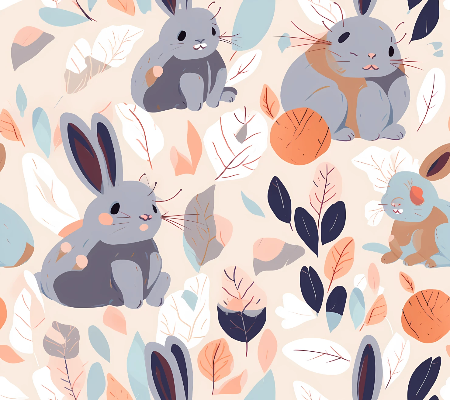 Baby bunny seamless pattern on a light color background #29487