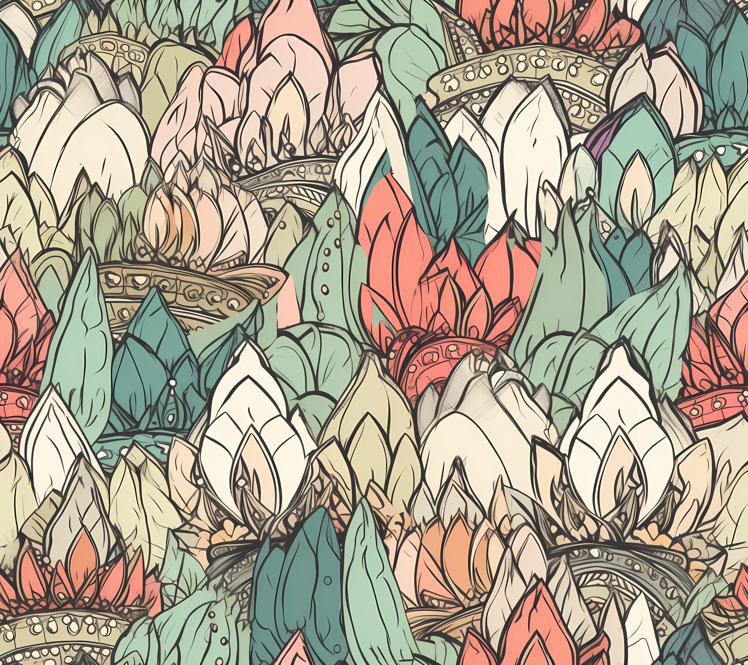 Crowns boho seamless pattern on a light color background #29548