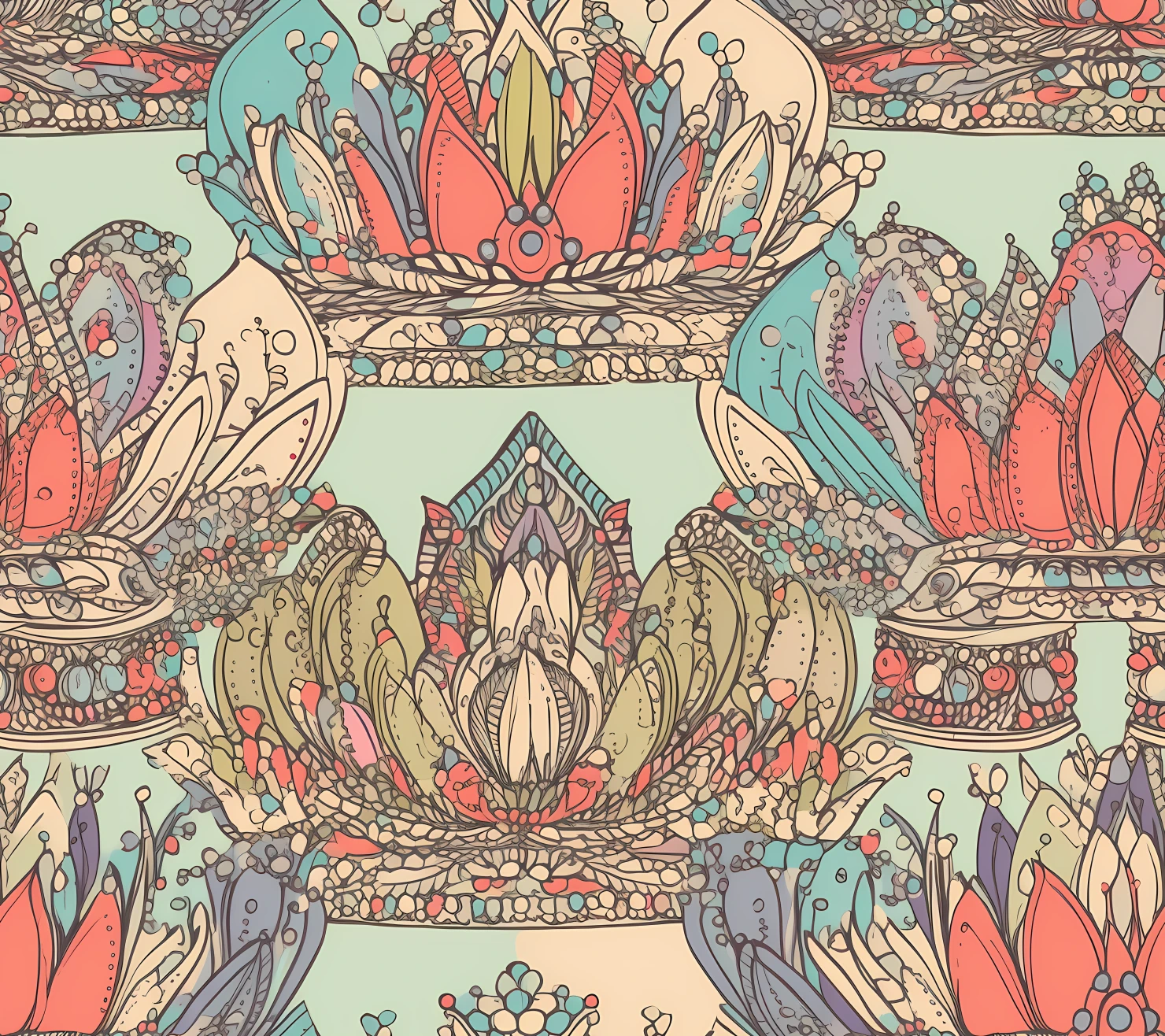 Crowns boho seamless pattern on a light color background #29549