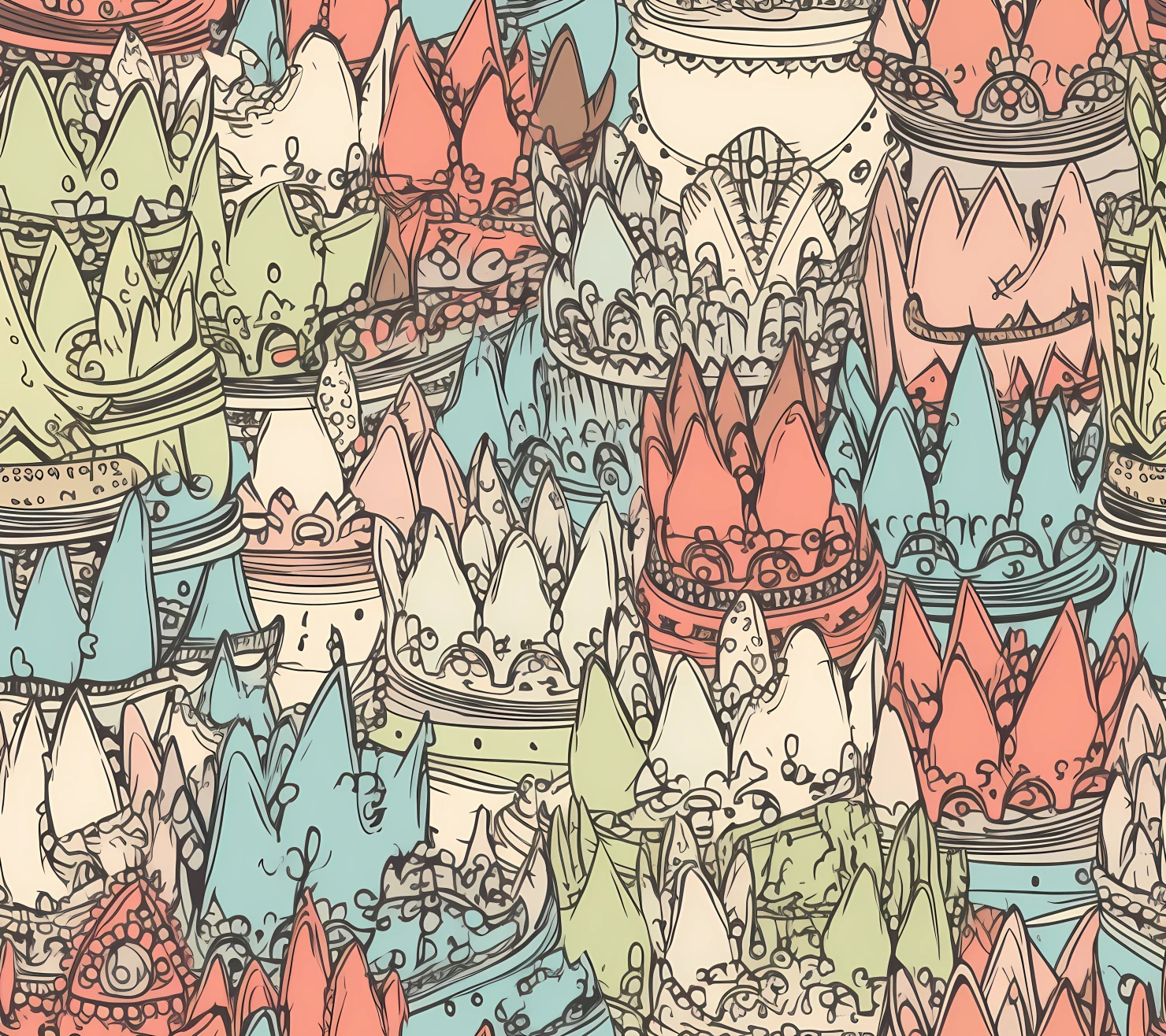 Crowns boho seamless pattern on a light color background #29550