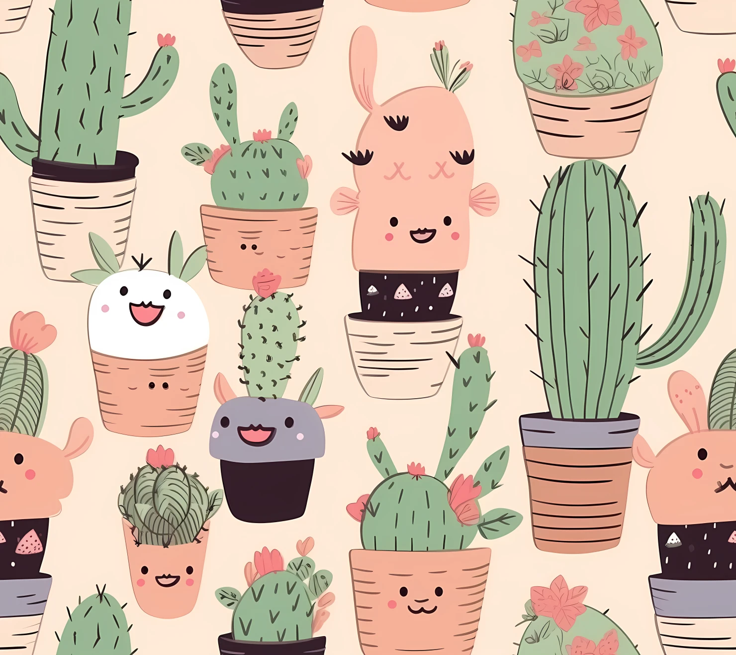 Cute cactus seamless pattern on a light color background #29557
