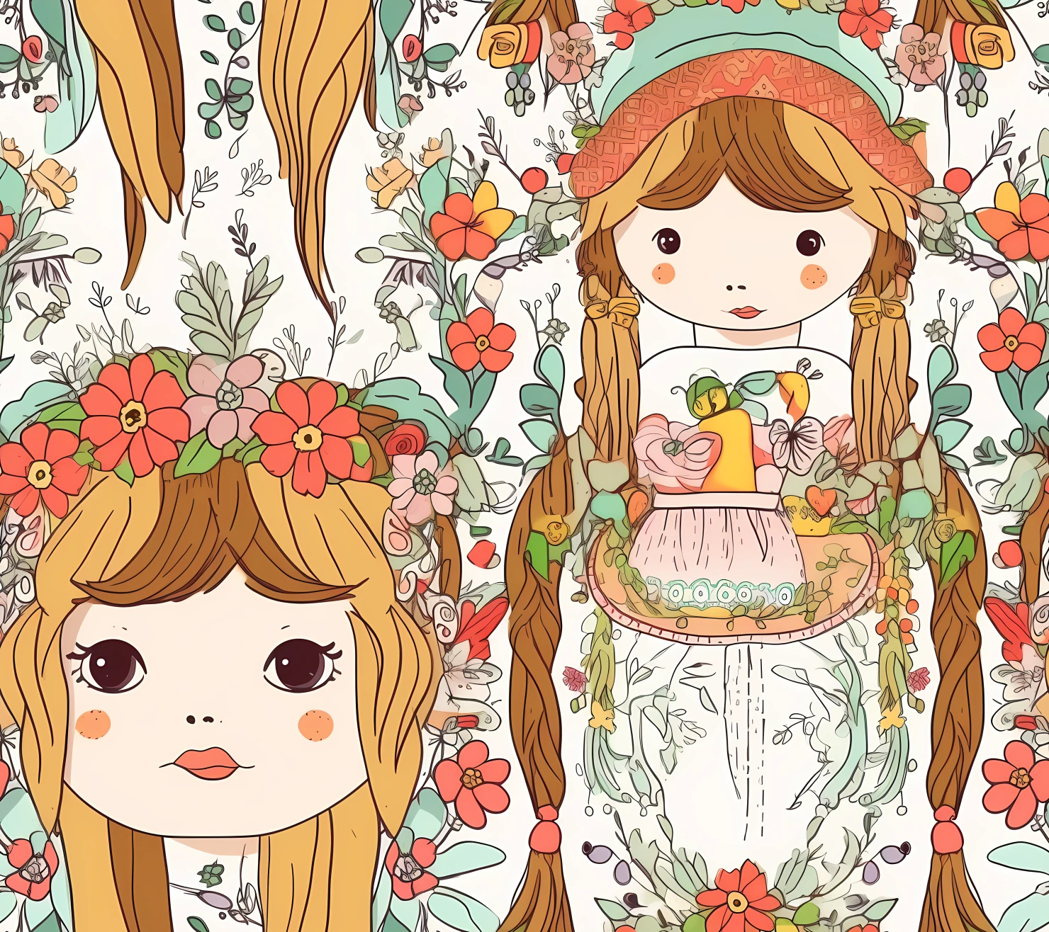 Cute doll boho seamless pattern on a light color background #29560