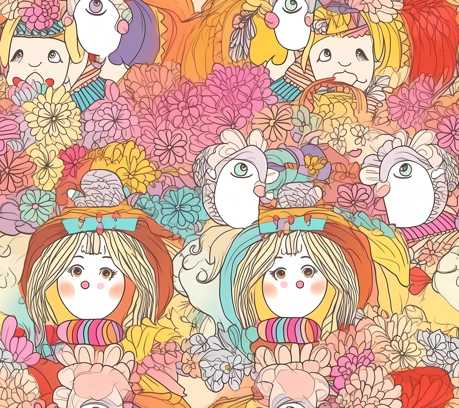 Cute doll boho seamless pattern on a light color background #29561