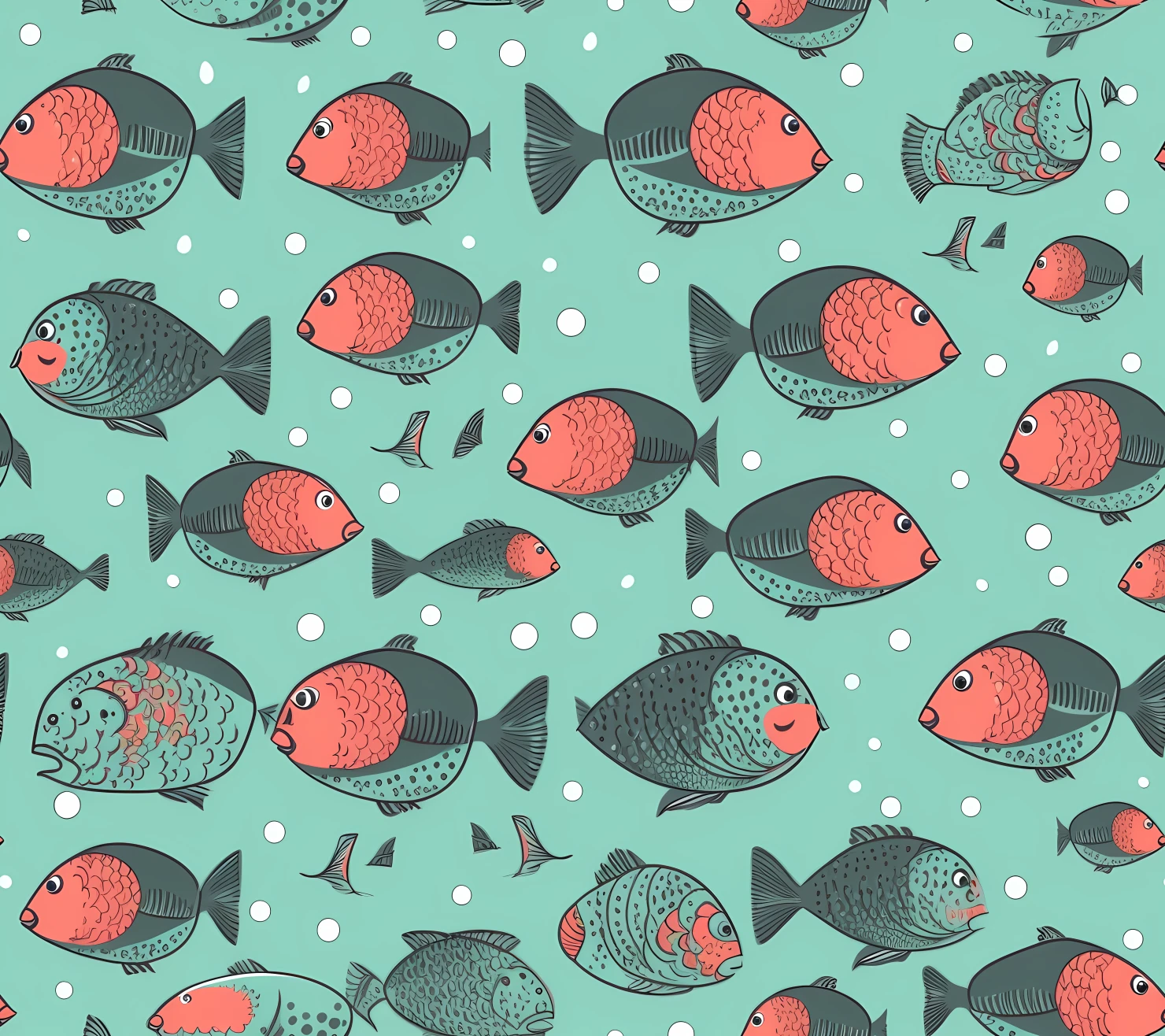 Cute fish and bobbles seamless pattern on a light blue background #29563