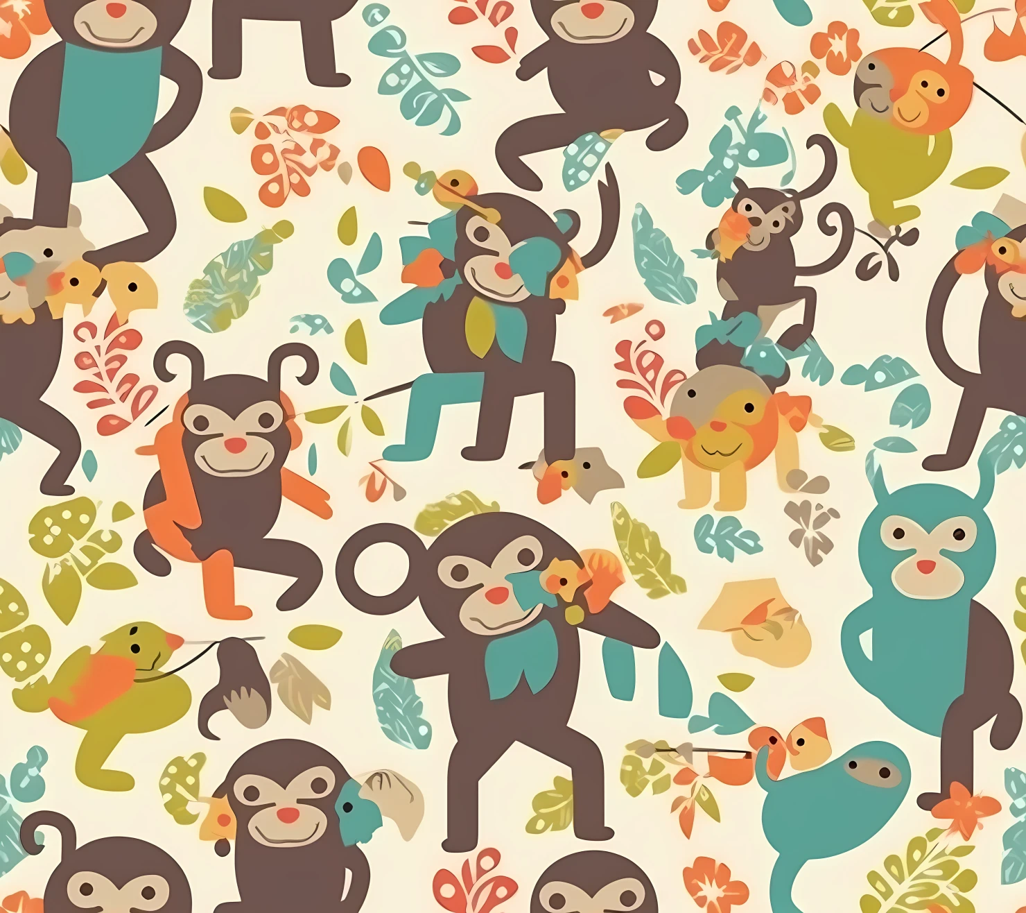 Cute monkey seamless pattern on a light blue background #29569