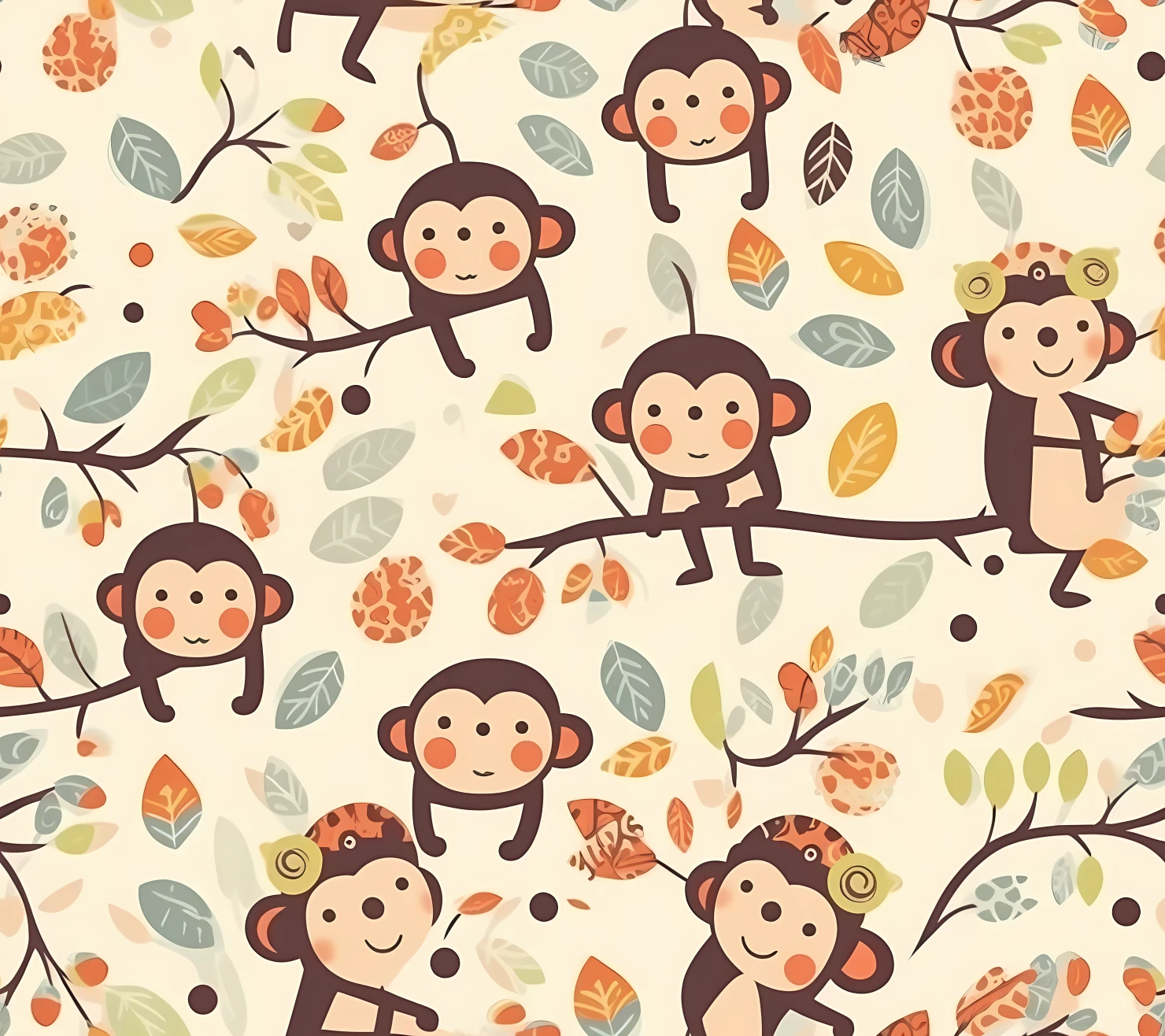 Cute monkey seamless pattern on a light blue background #29570