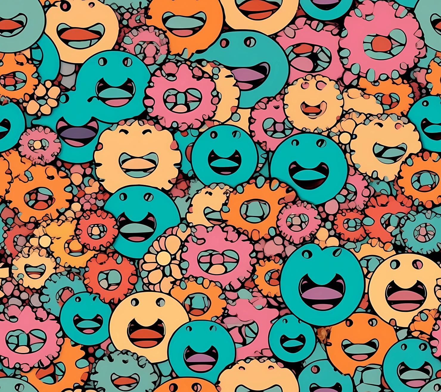 Cute smiley faces seamless pattern on a light color background #29575
