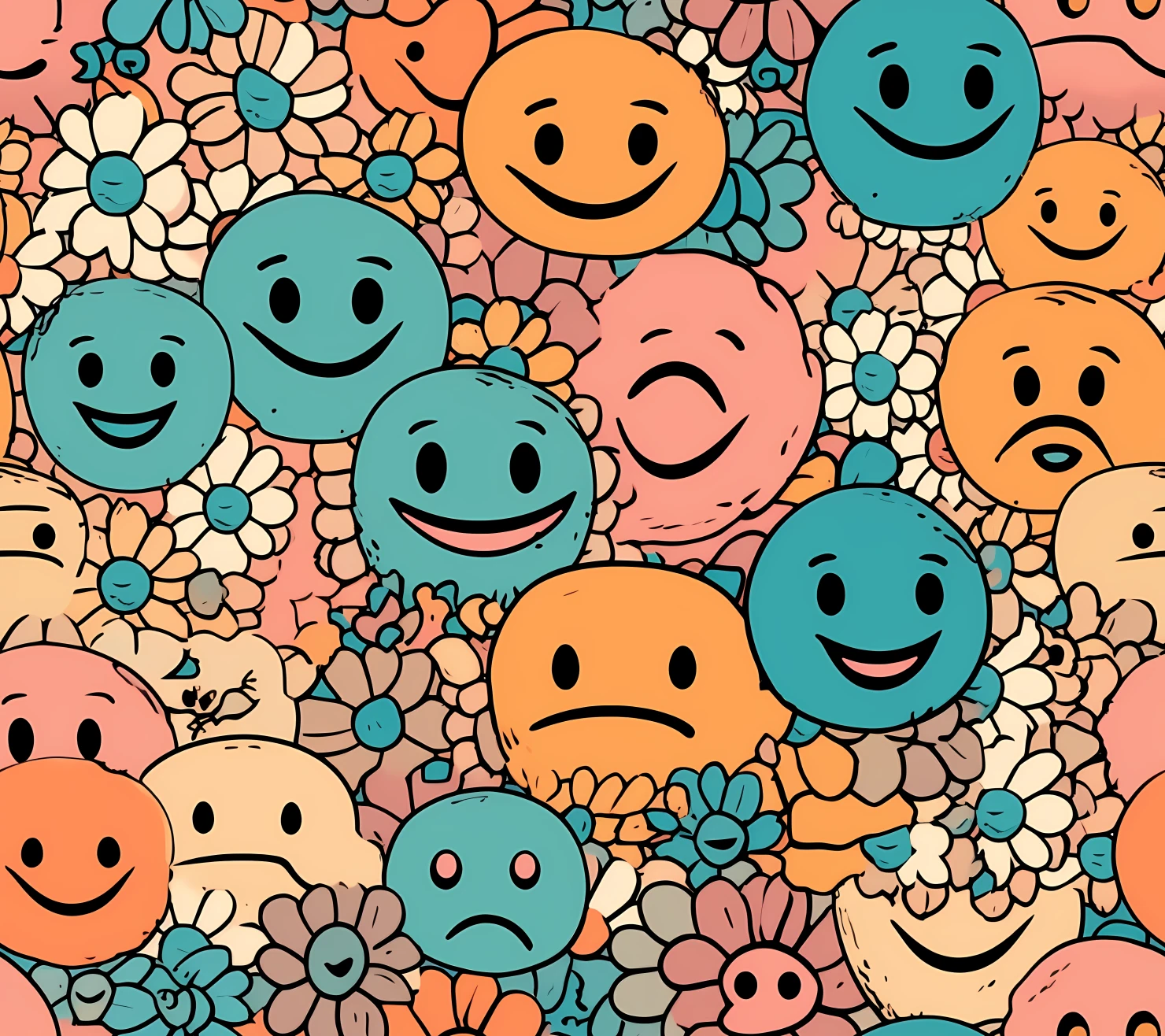 Cute smiley faces seamless pattern on a light color background #29576