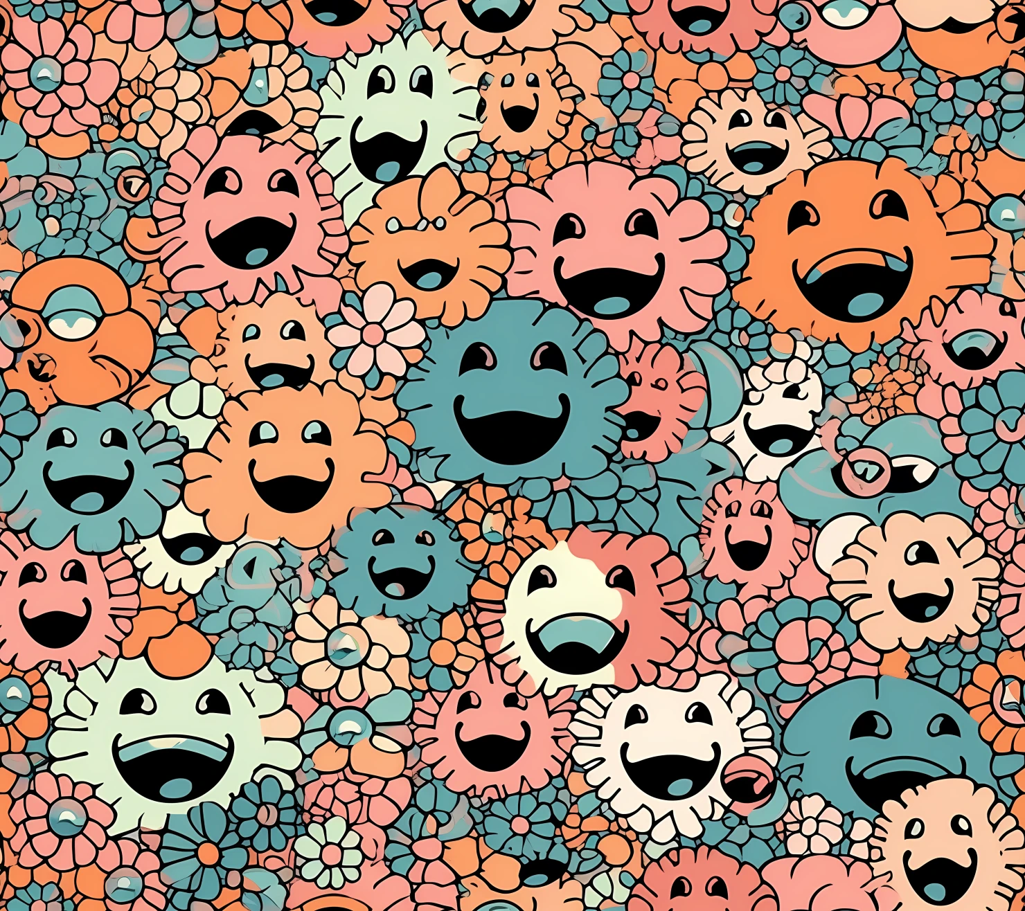Cute smiley faces seamless pattern on a light color background #29577