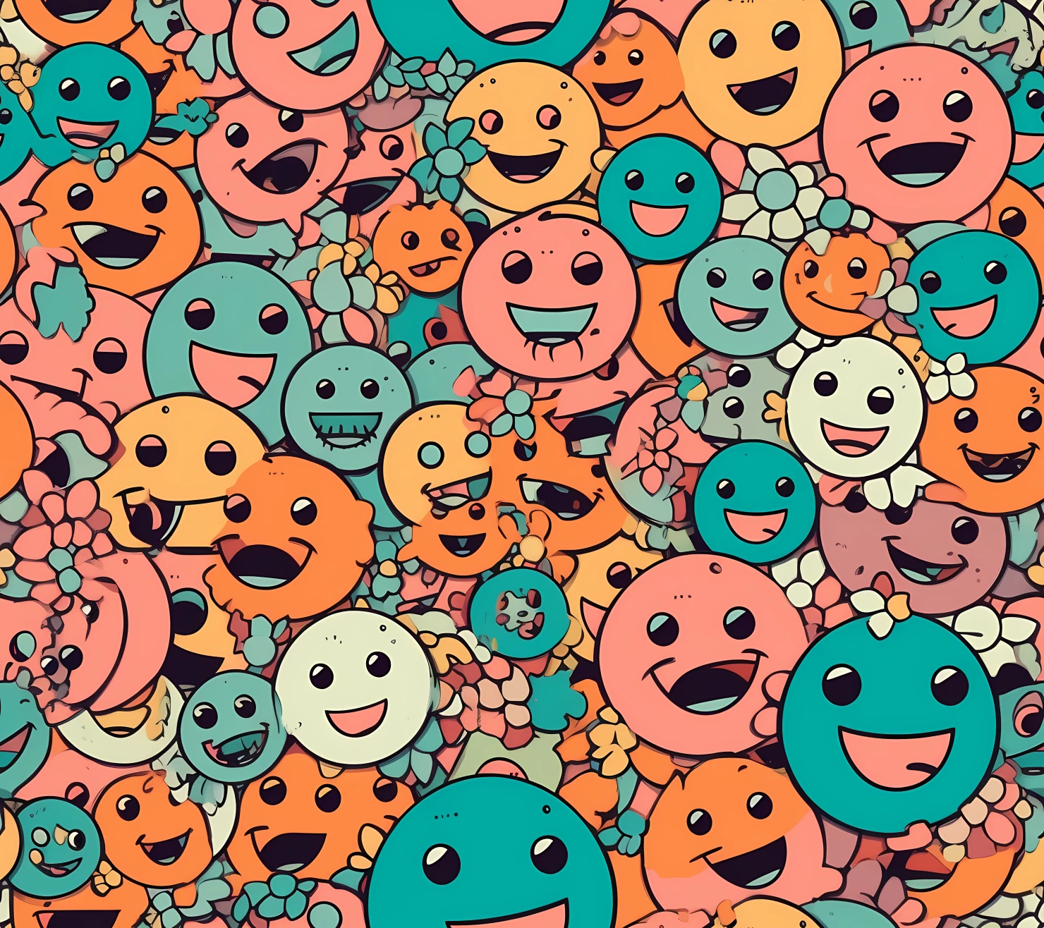 Cute smiley faces seamless pattern on a light color background #29579