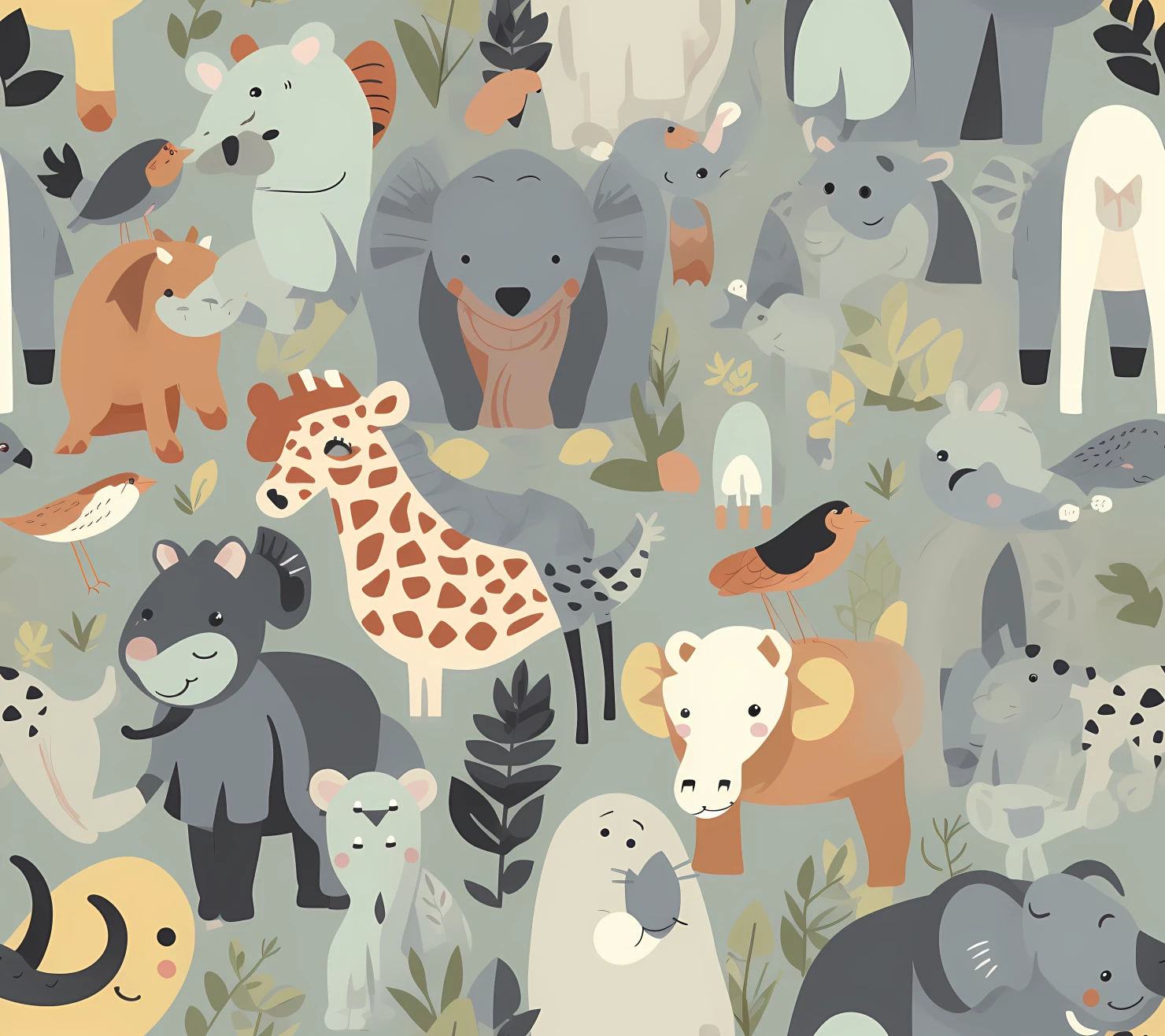 Cute zoo animals seamless pattern on a light color background #29580