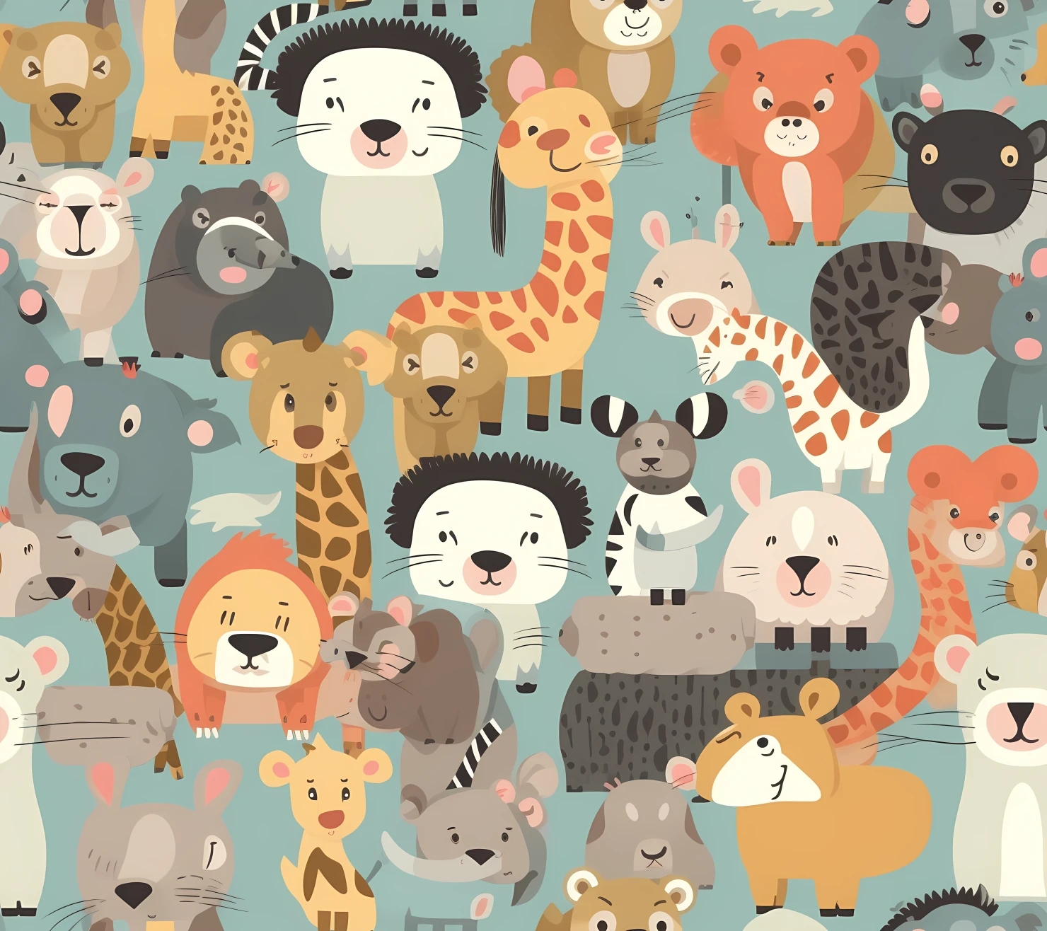 Cute zoo animals seamless pattern on a light color background #29582