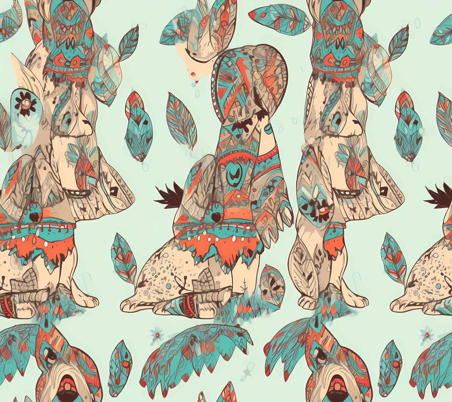 Dog boho seamless pattern on a light color background #29595