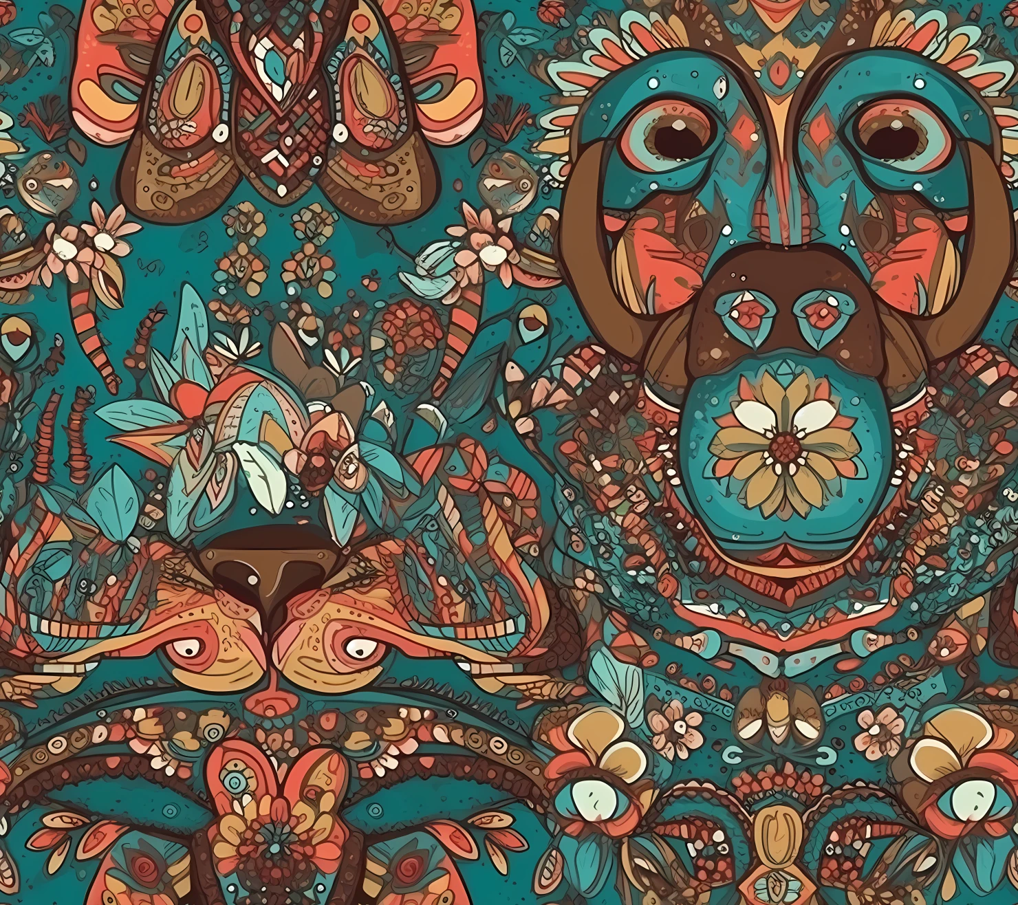 Dog boho seamless pattern on a light color background #29597