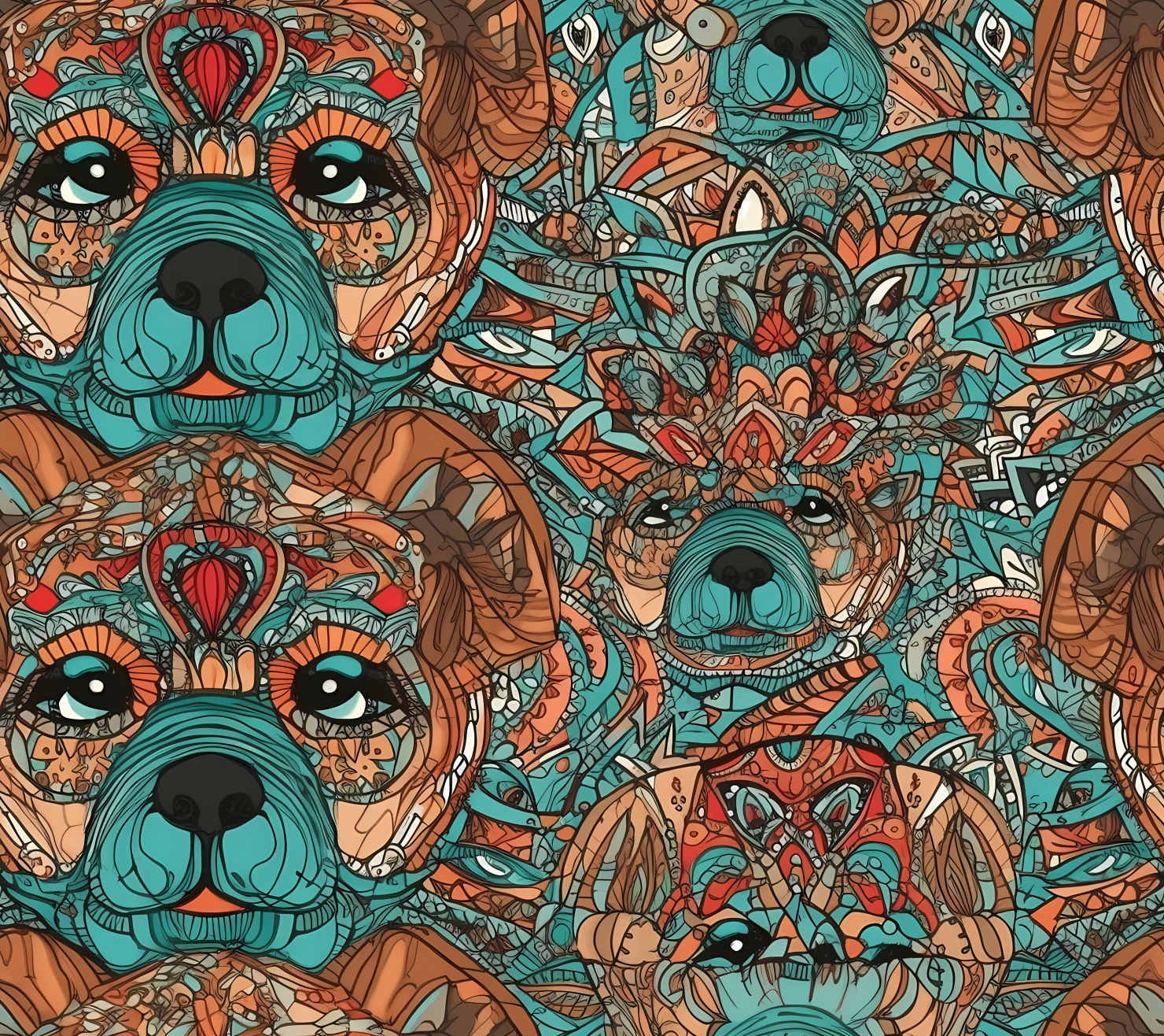Dog boho seamless pattern on a light color background #29598