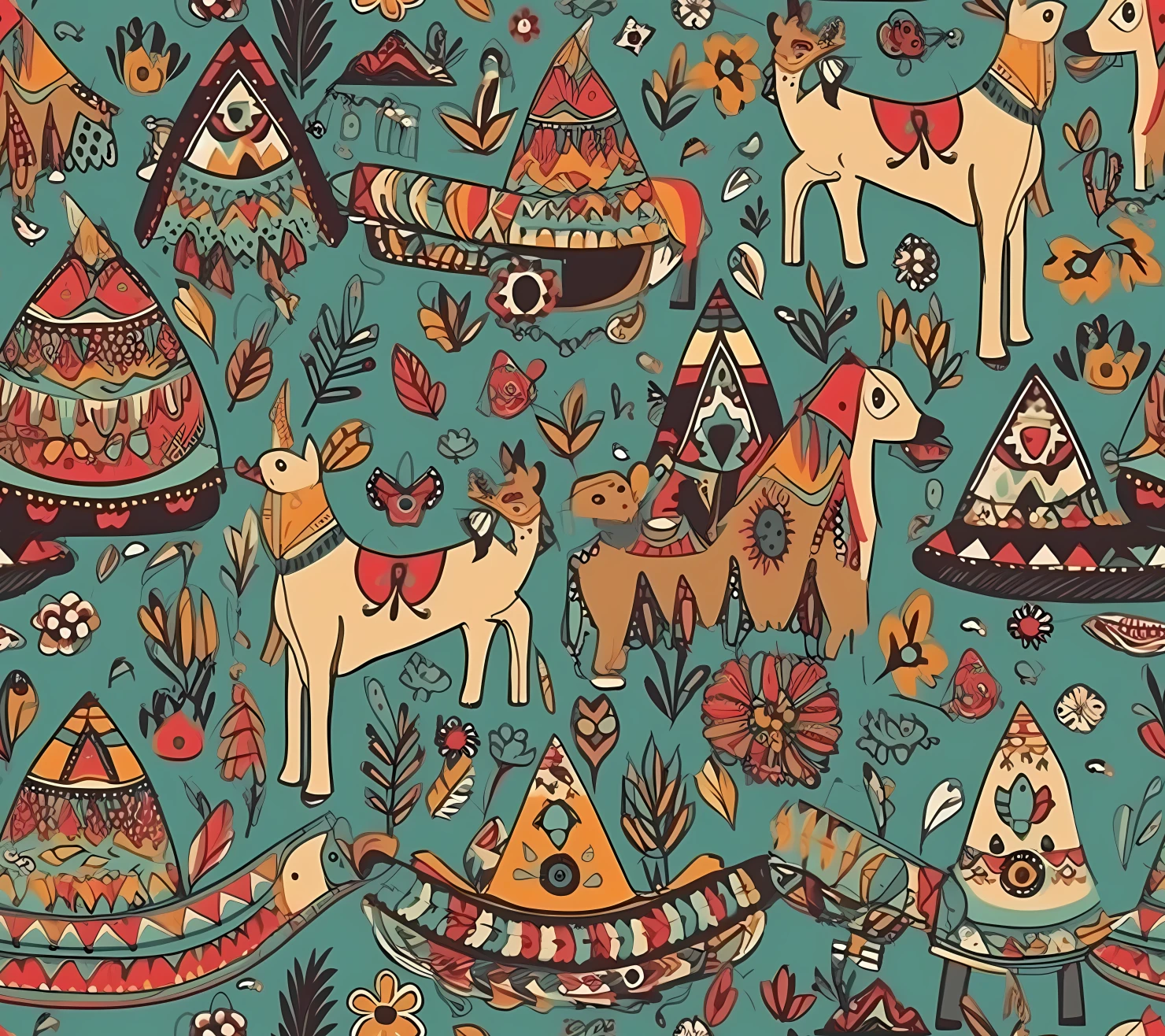 Dog boho seamless pattern on a light color background #29600
