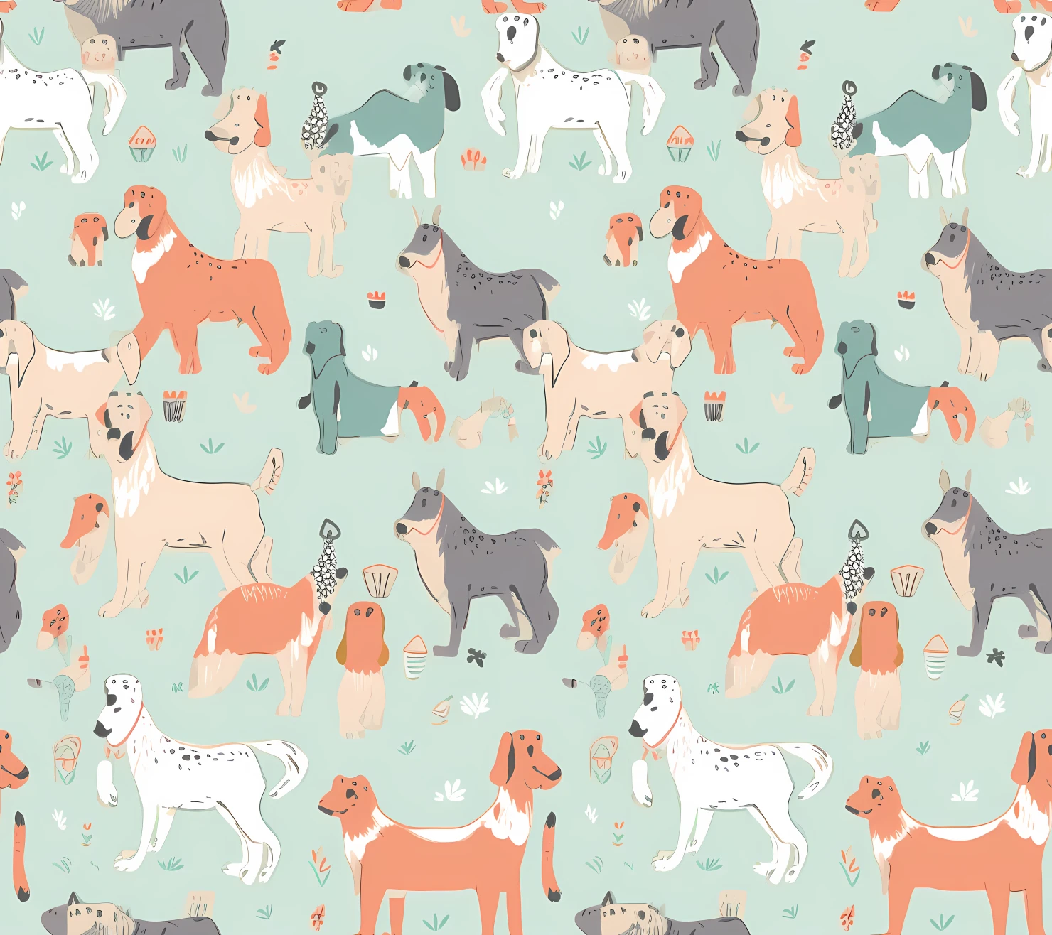 Dog boho seamless pattern on a light color background #29604
