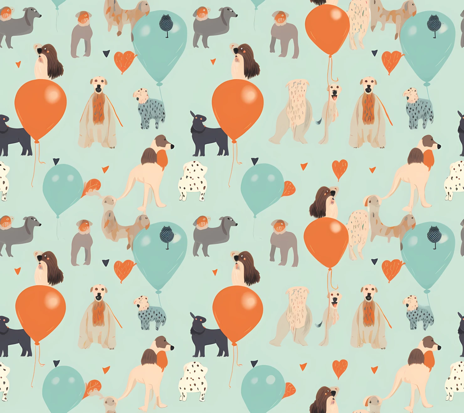 Dog boho seamless pattern on a light color background #29605